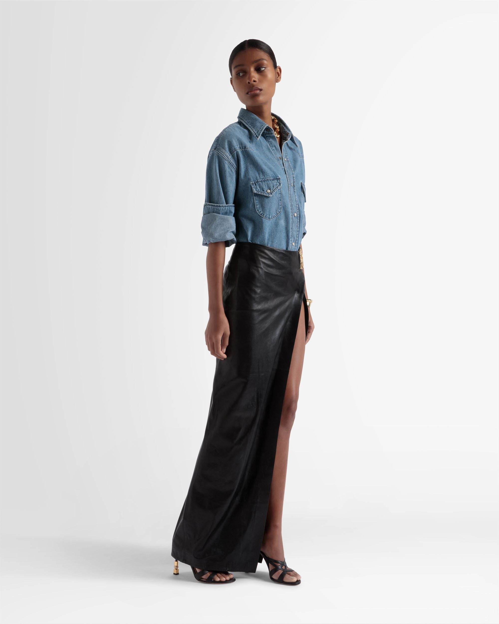 Side Split Leather Skirt In Black - Women's - Bally - 04