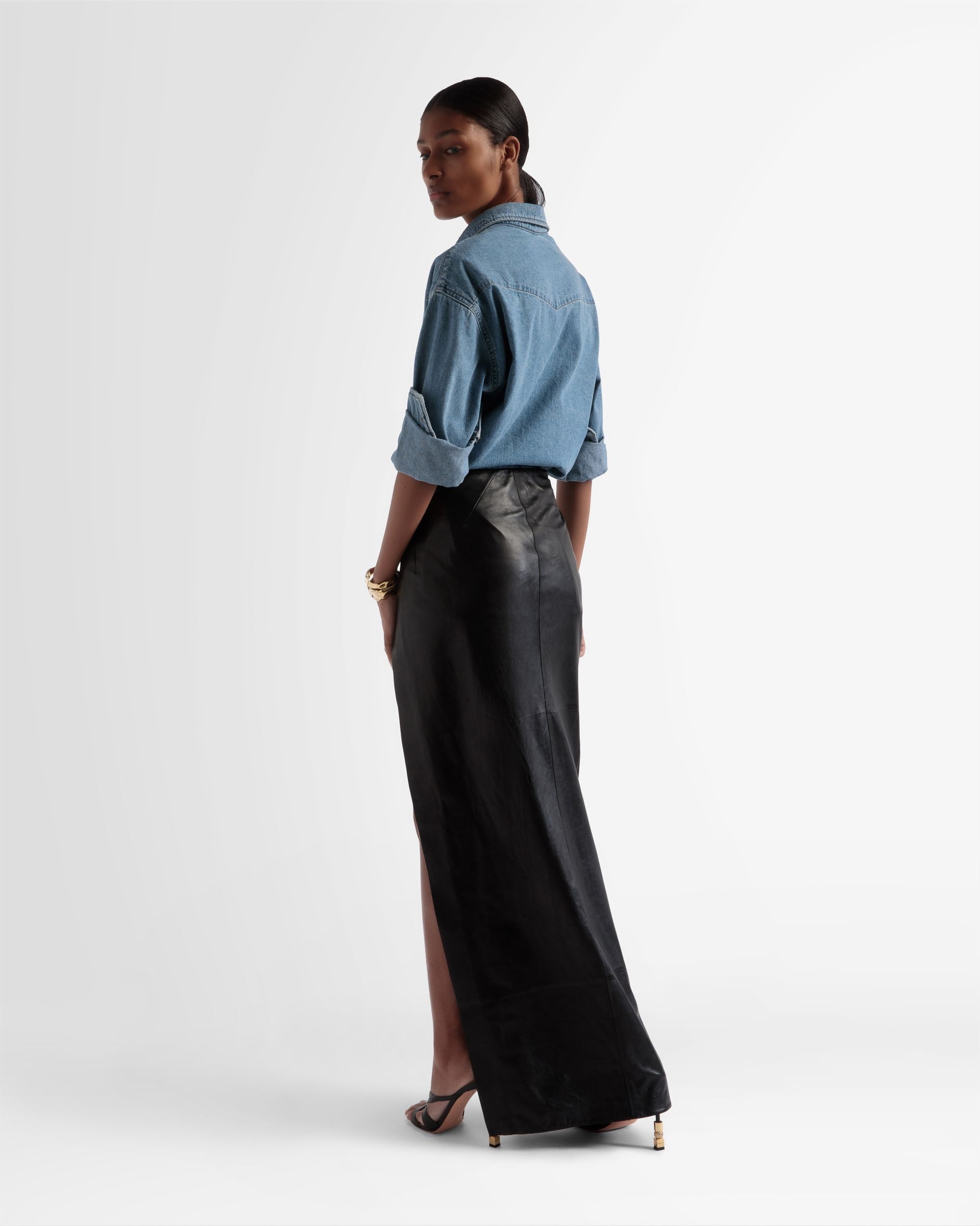 Side Split Leather Skirt In Black - Women's - Bally - 05