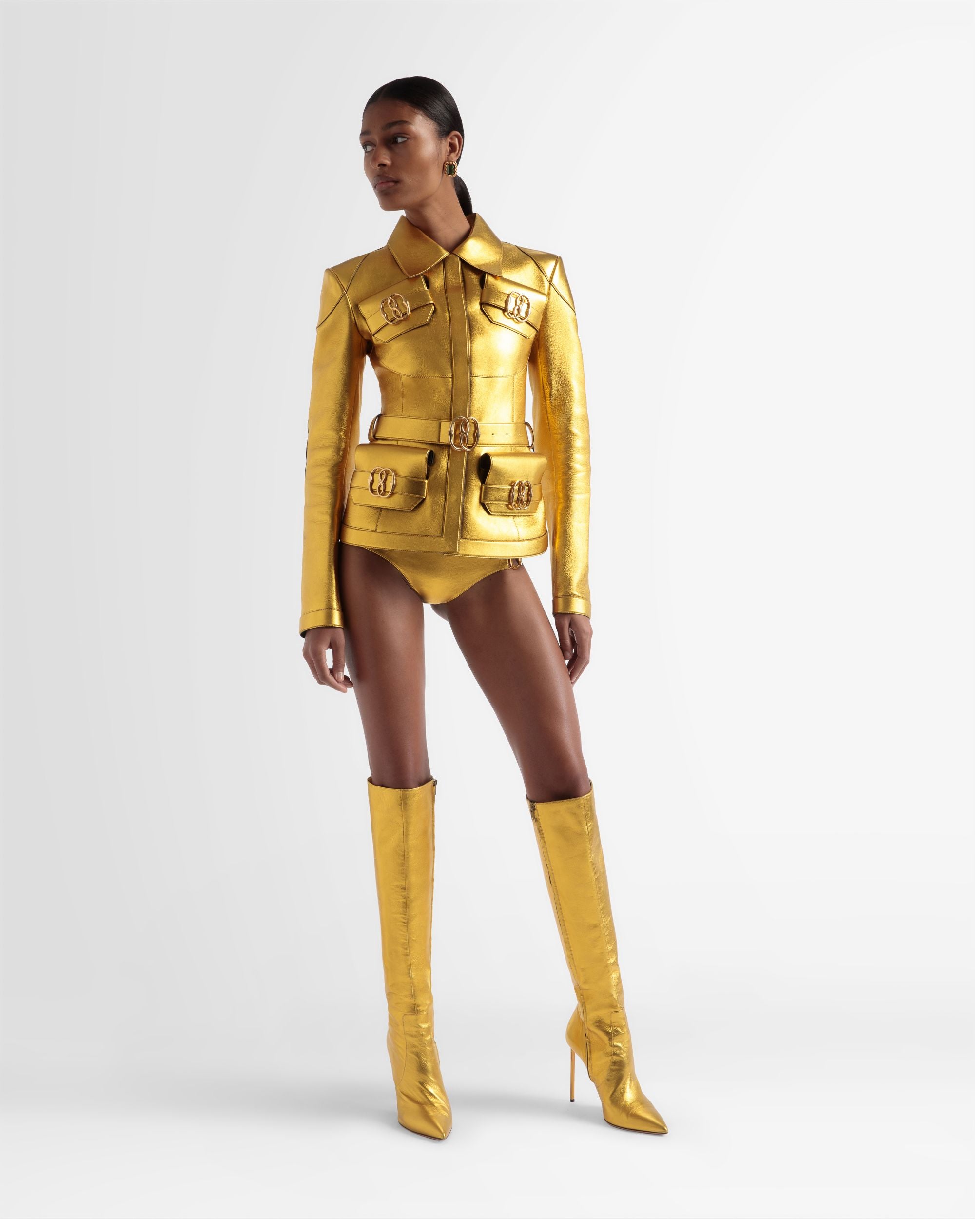Belted Leather Jacket In Gold - Women's - Bally - 01