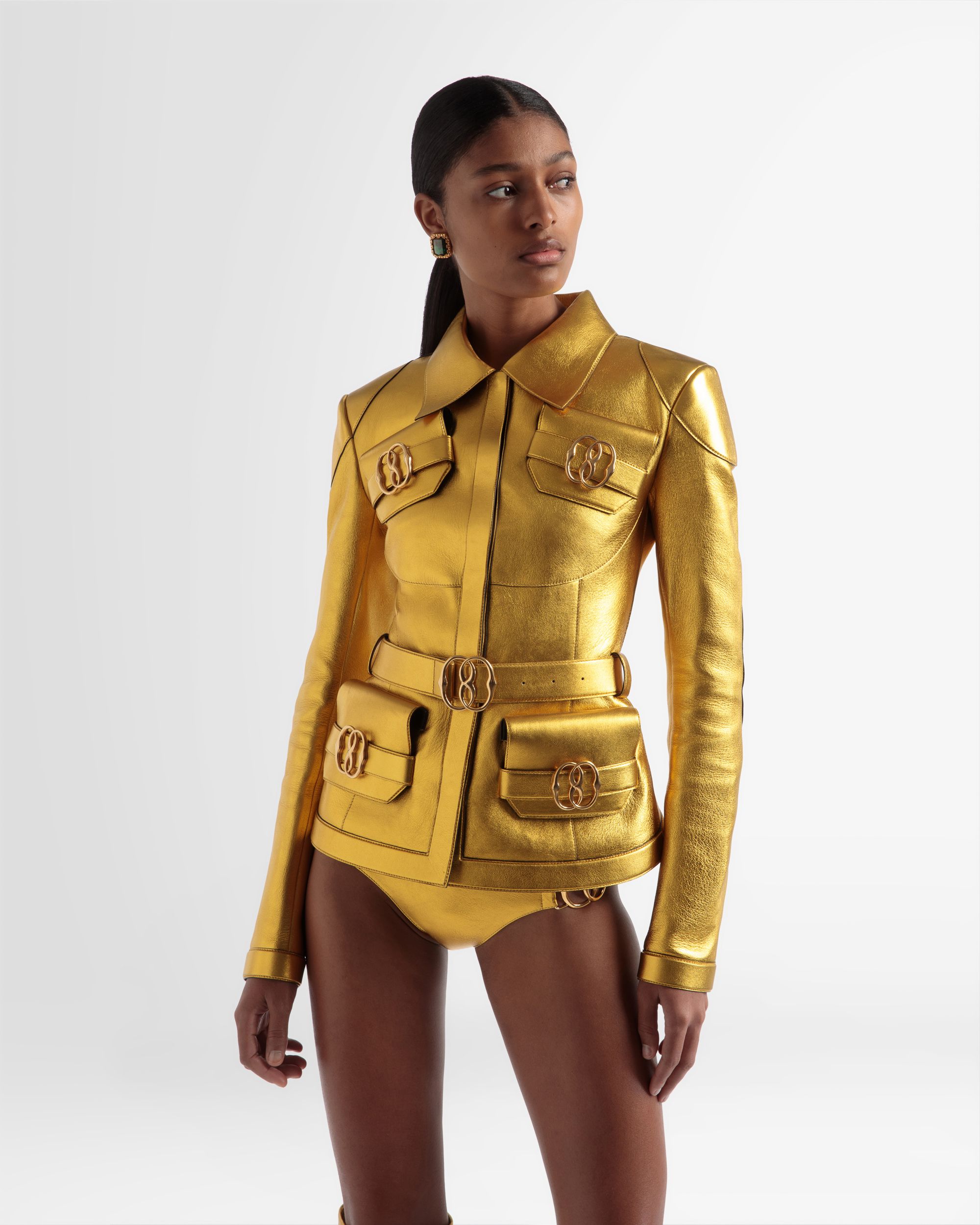 Belted Leather Jacket In Gold - Women's - Bally - 02