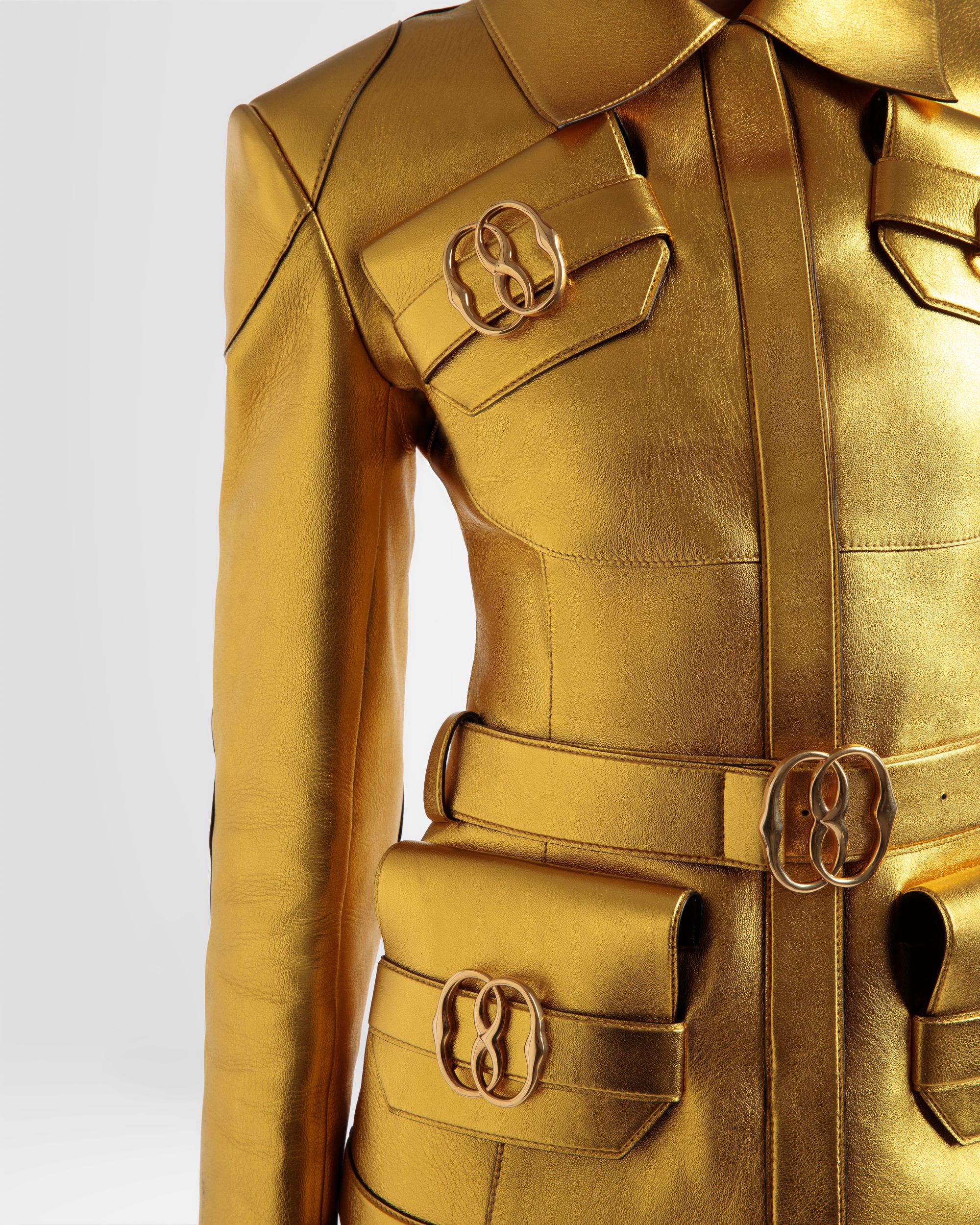 Belted Leather Jacket In Gold - Women's - Bally - 03