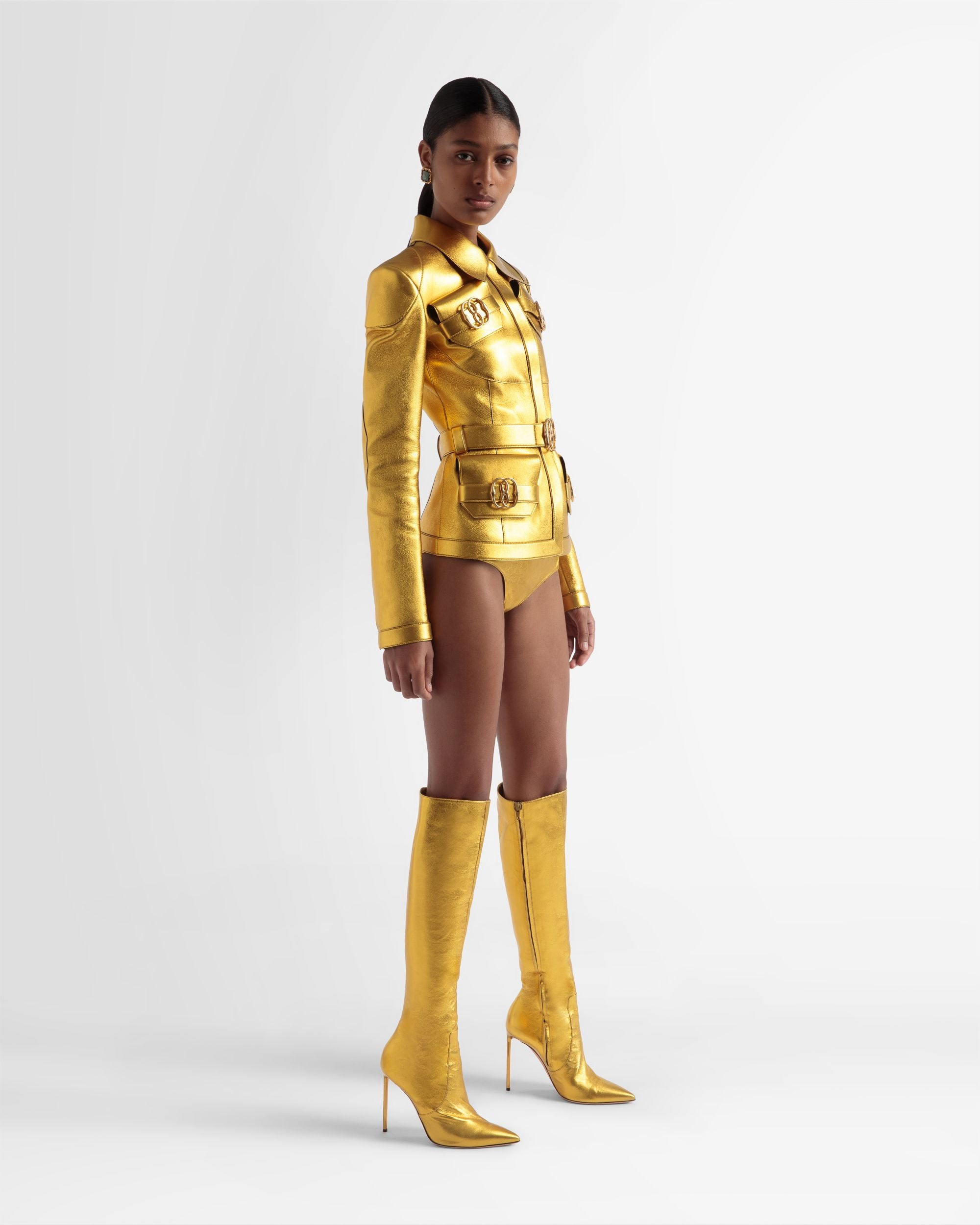 Belted Leather Jacket In Gold - Women's - Bally - 04