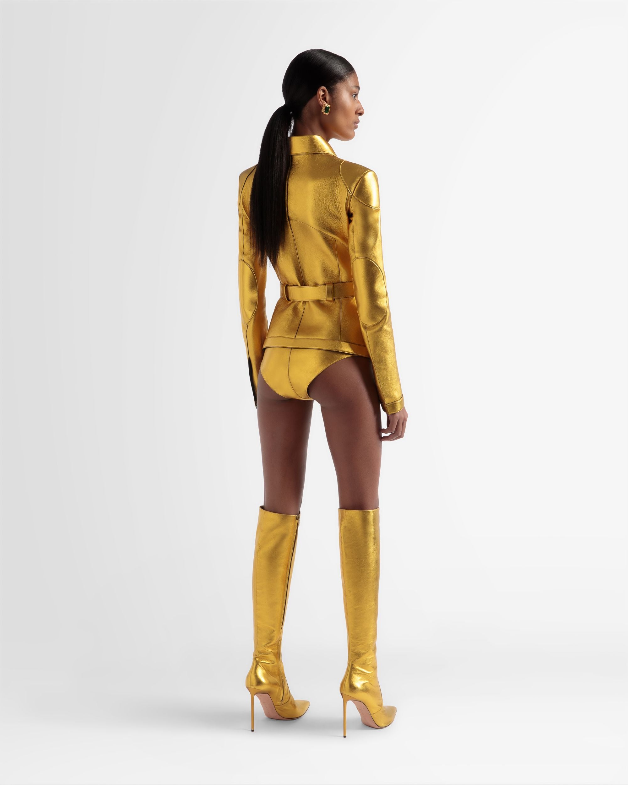 Belted Leather Jacket In Gold - Women's - Bally - 05