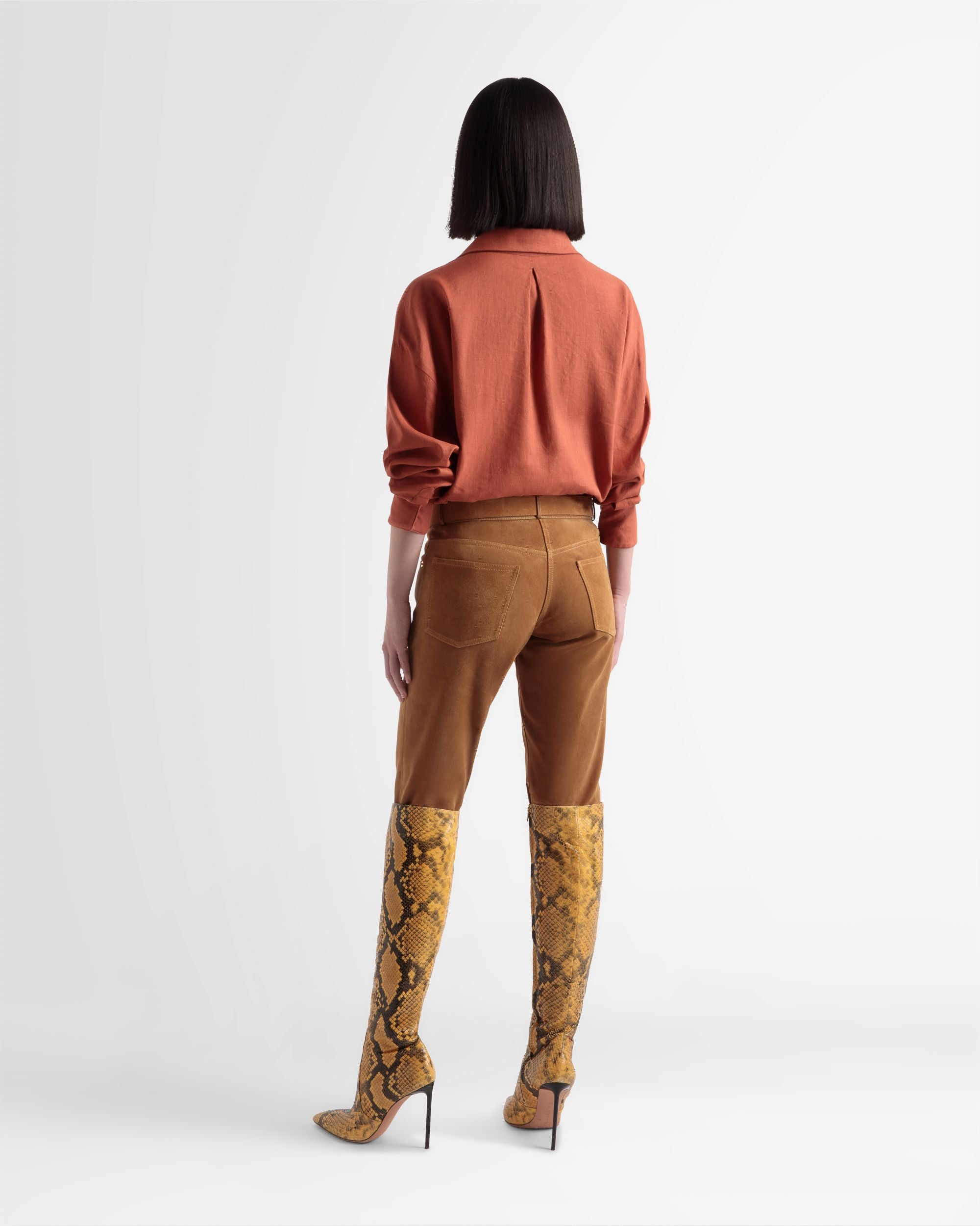 Straight Leg Leather Pants In Desert - Women's - Bally - 04