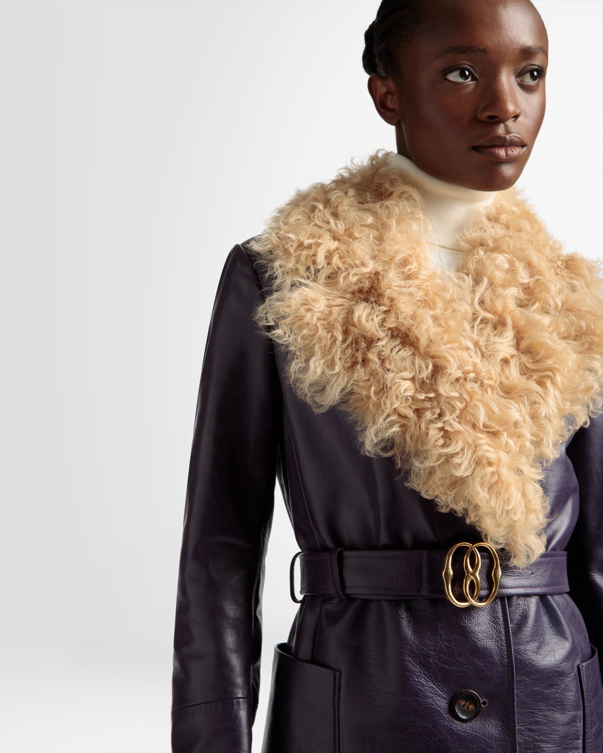 Women s Fur Collar Coat In Orchid Leather Bally