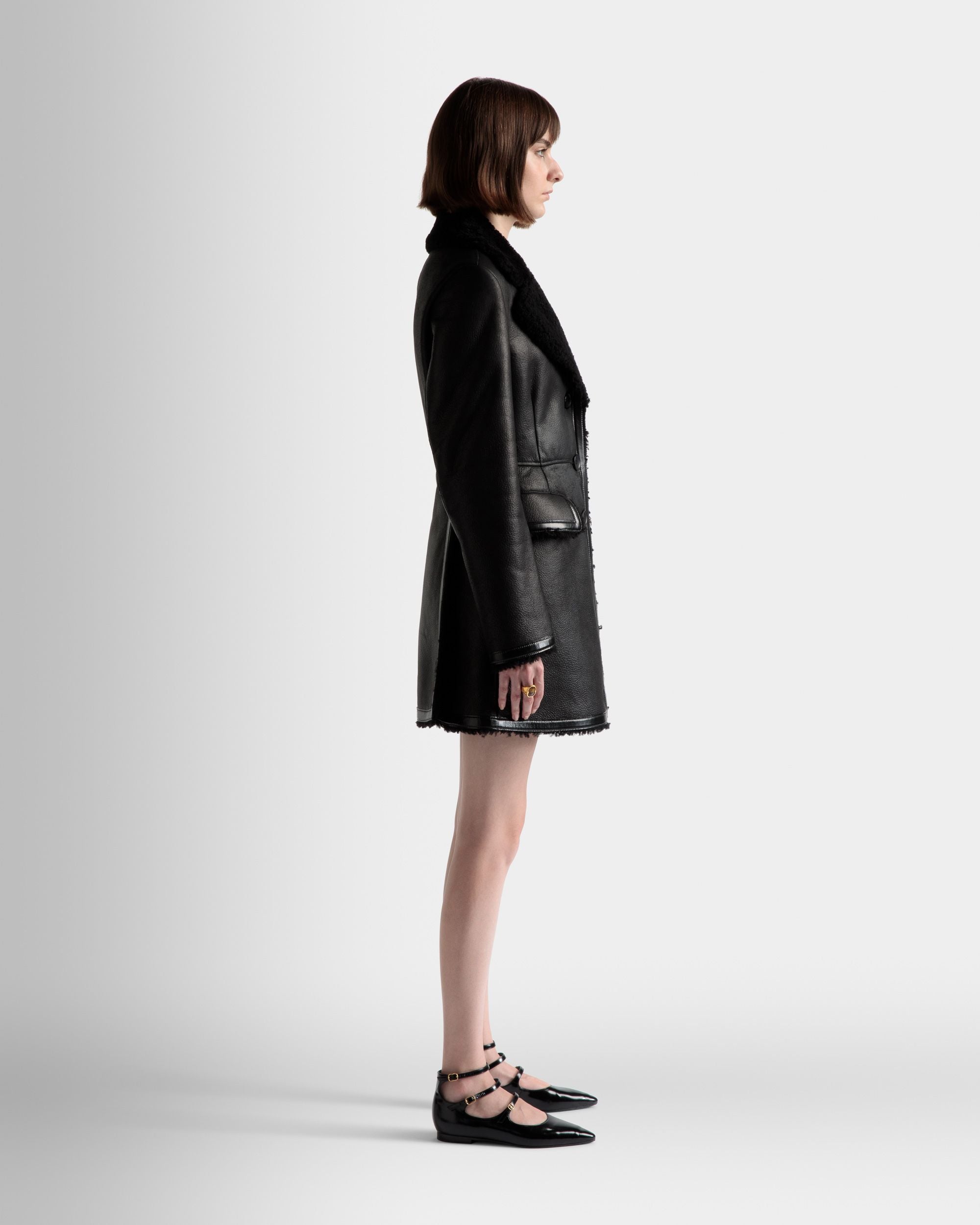 Wool-lined Coat In Black Leather - Women's - Bally - 05