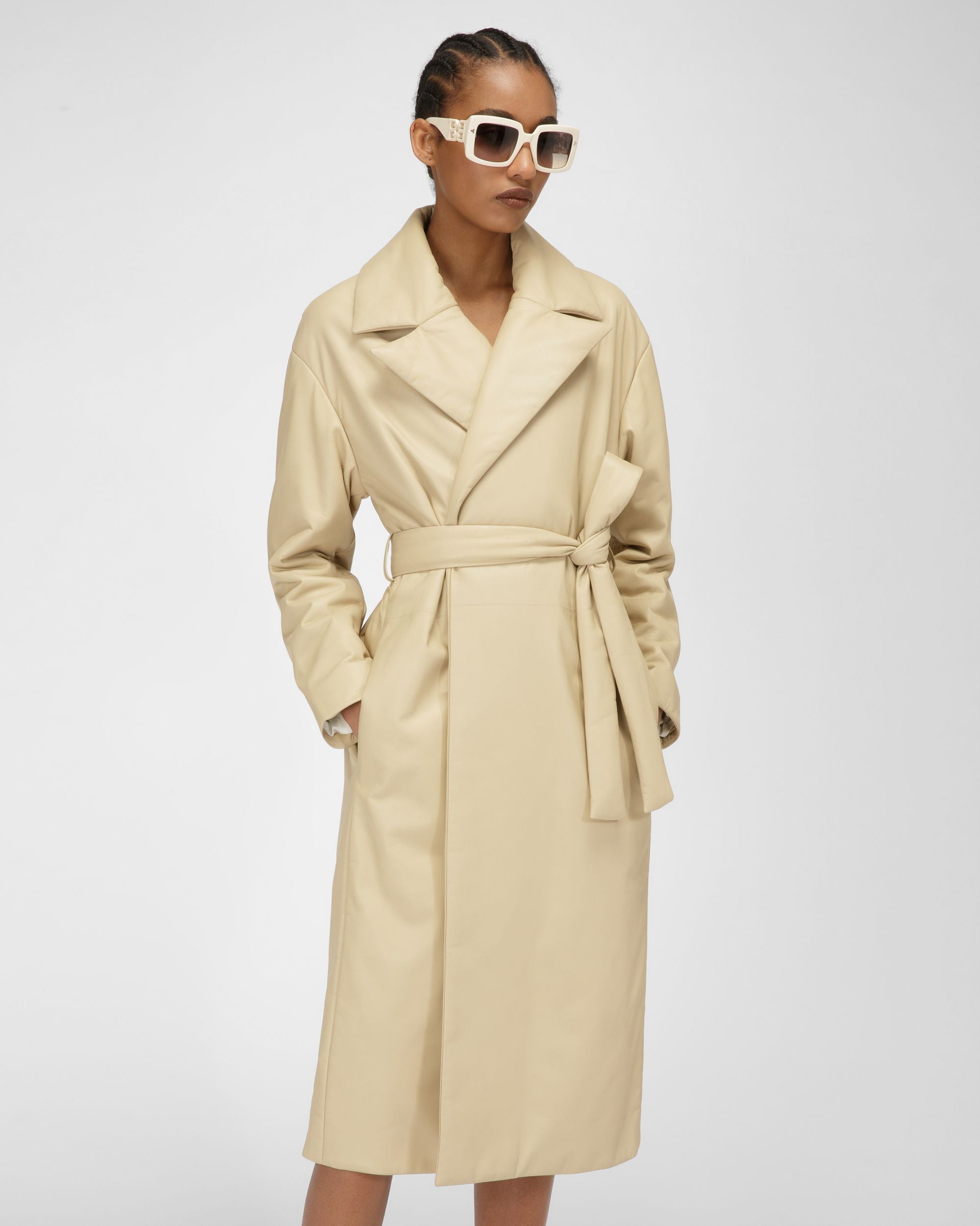 Leather Coat In Beige - Women's - Bally - 02
