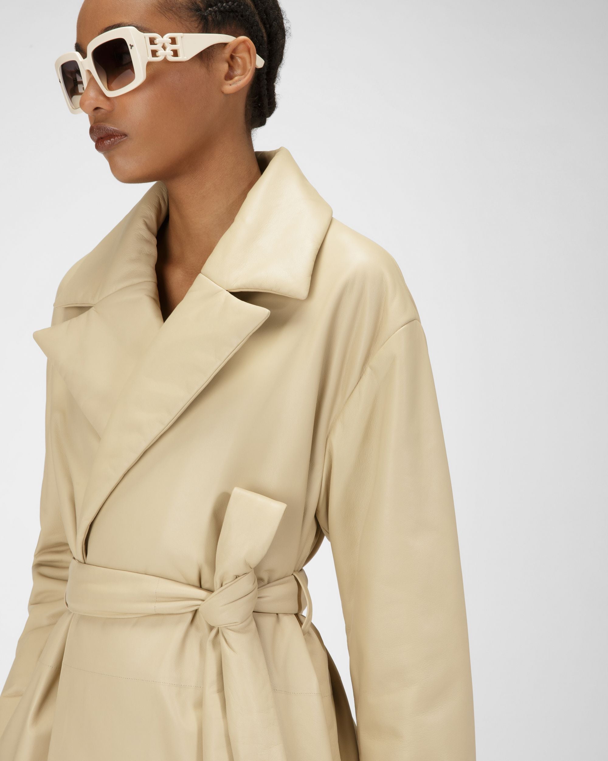 Leather Coat In Beige - Women's - Bally - 04