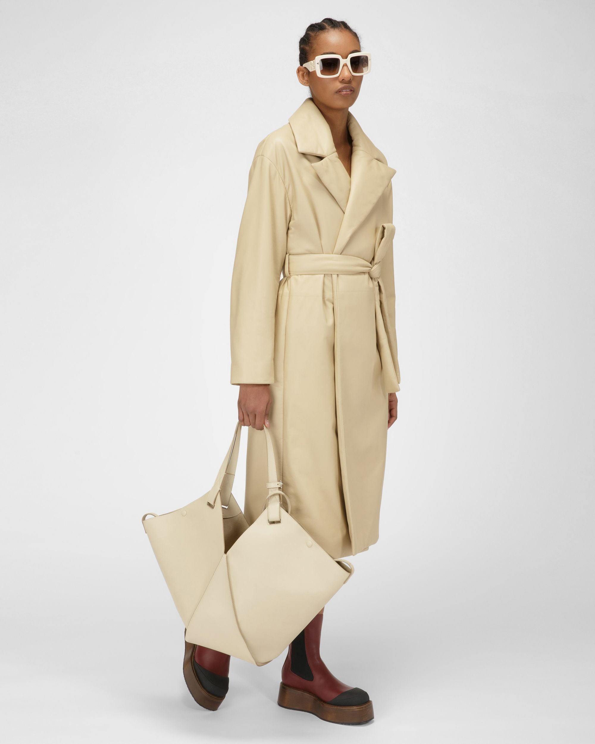 Leather Coat In Beige - Women's - Bally - 05