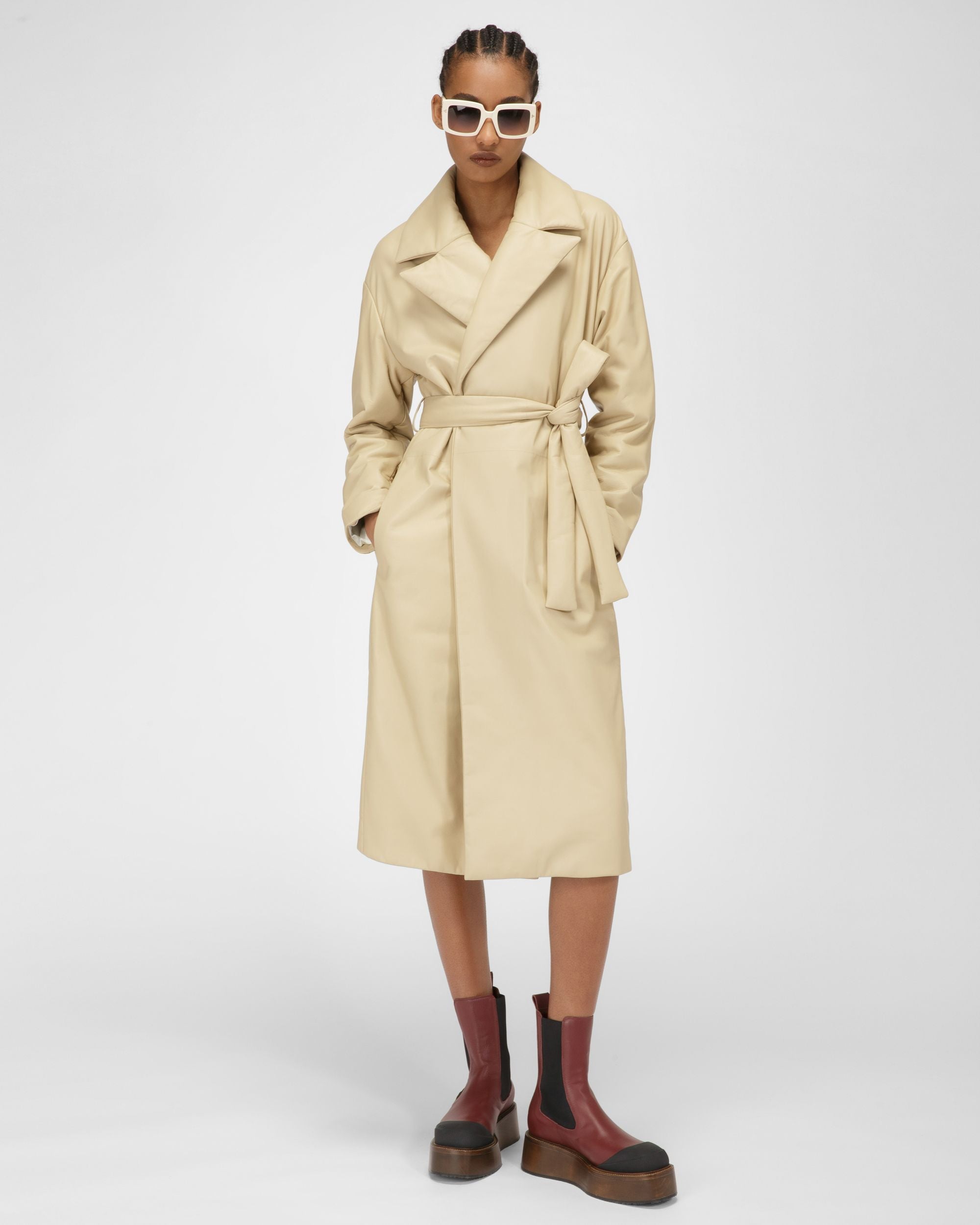 Leather Coat In Beige - Women's - Bally - 06