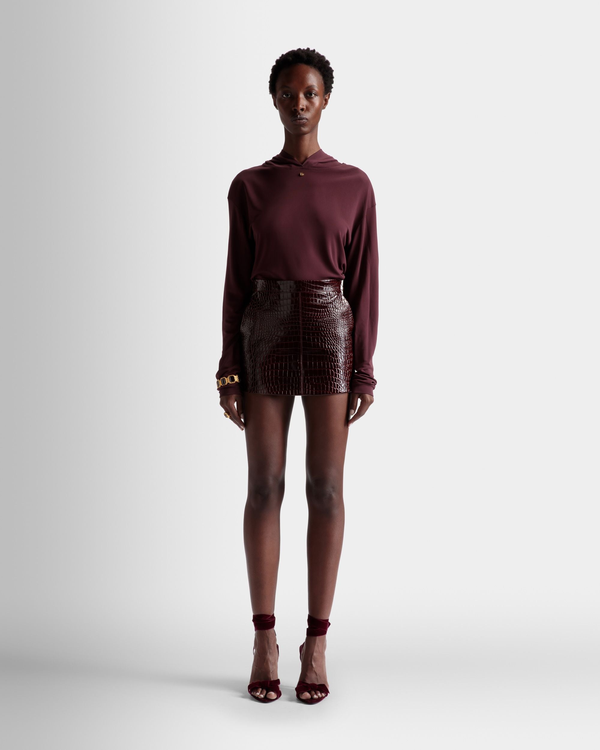 Skirt In Burgundy Leather - Women's - Bally - 02