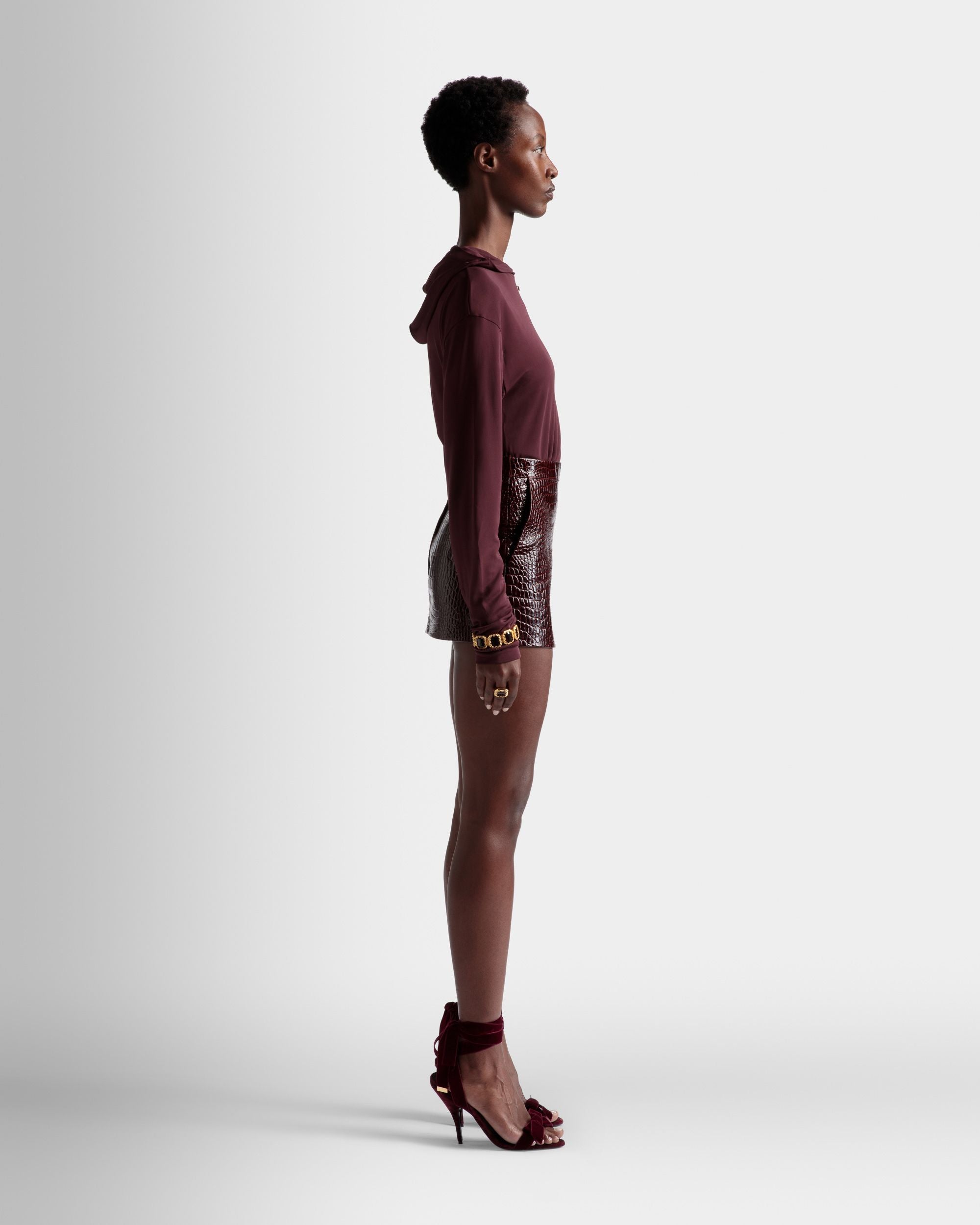 Skirt In Burgundy Leather - Women's - Bally - 05