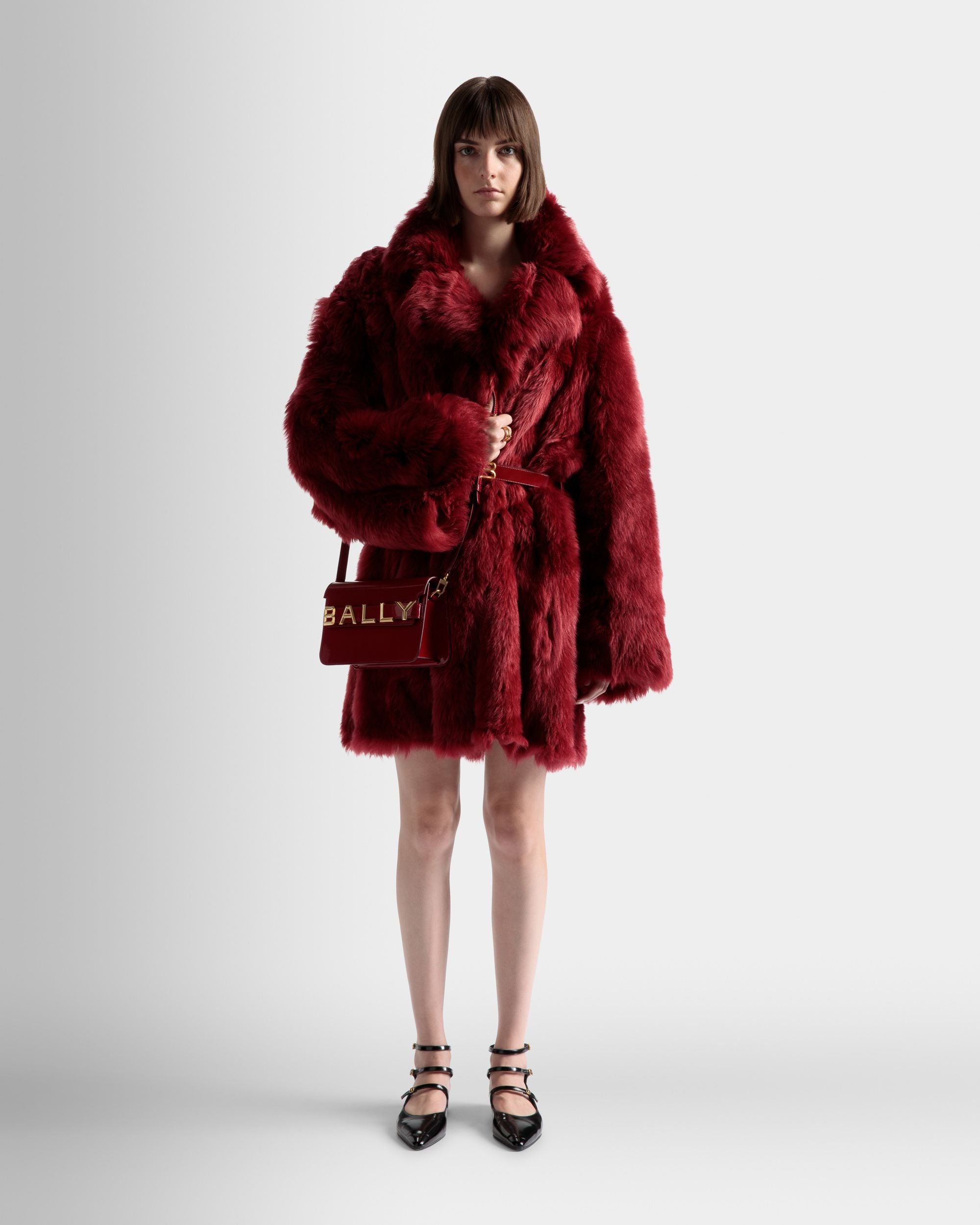 Velor Coat In Red Leather - Women's - Bally - 02