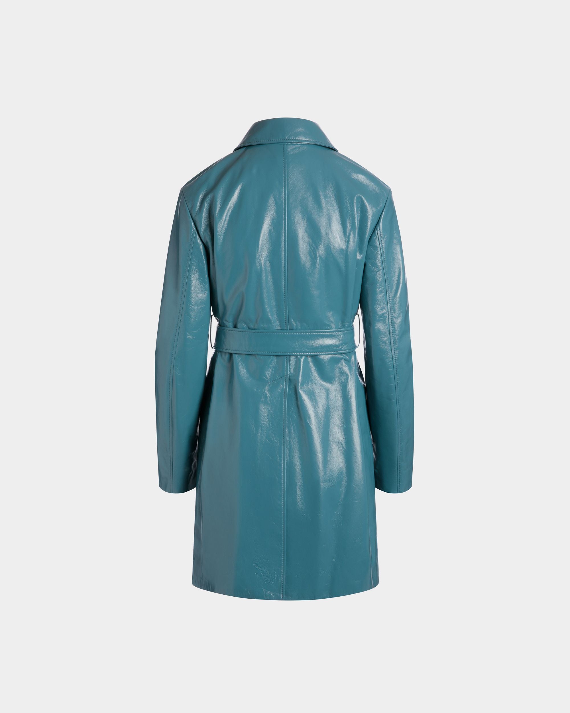 Belted Coat in Medium Blue Leather - Women's - Bally - 07