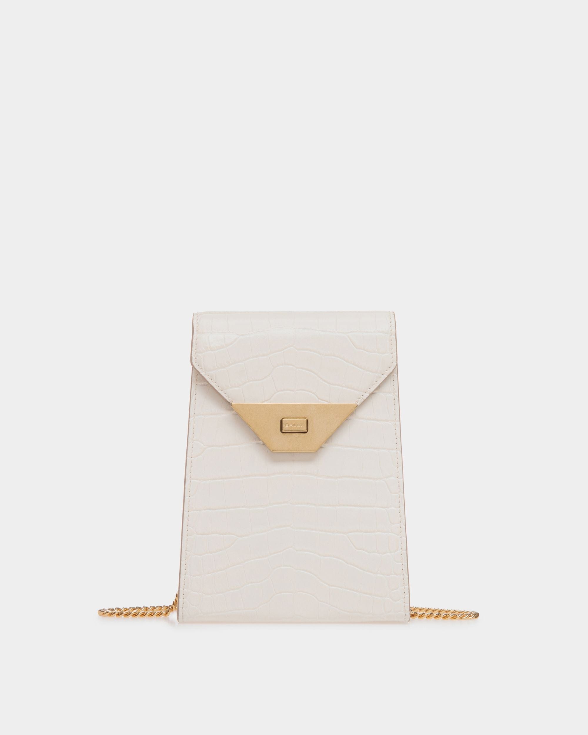 Tilt Phone Bag in White Crocodile Print Leather