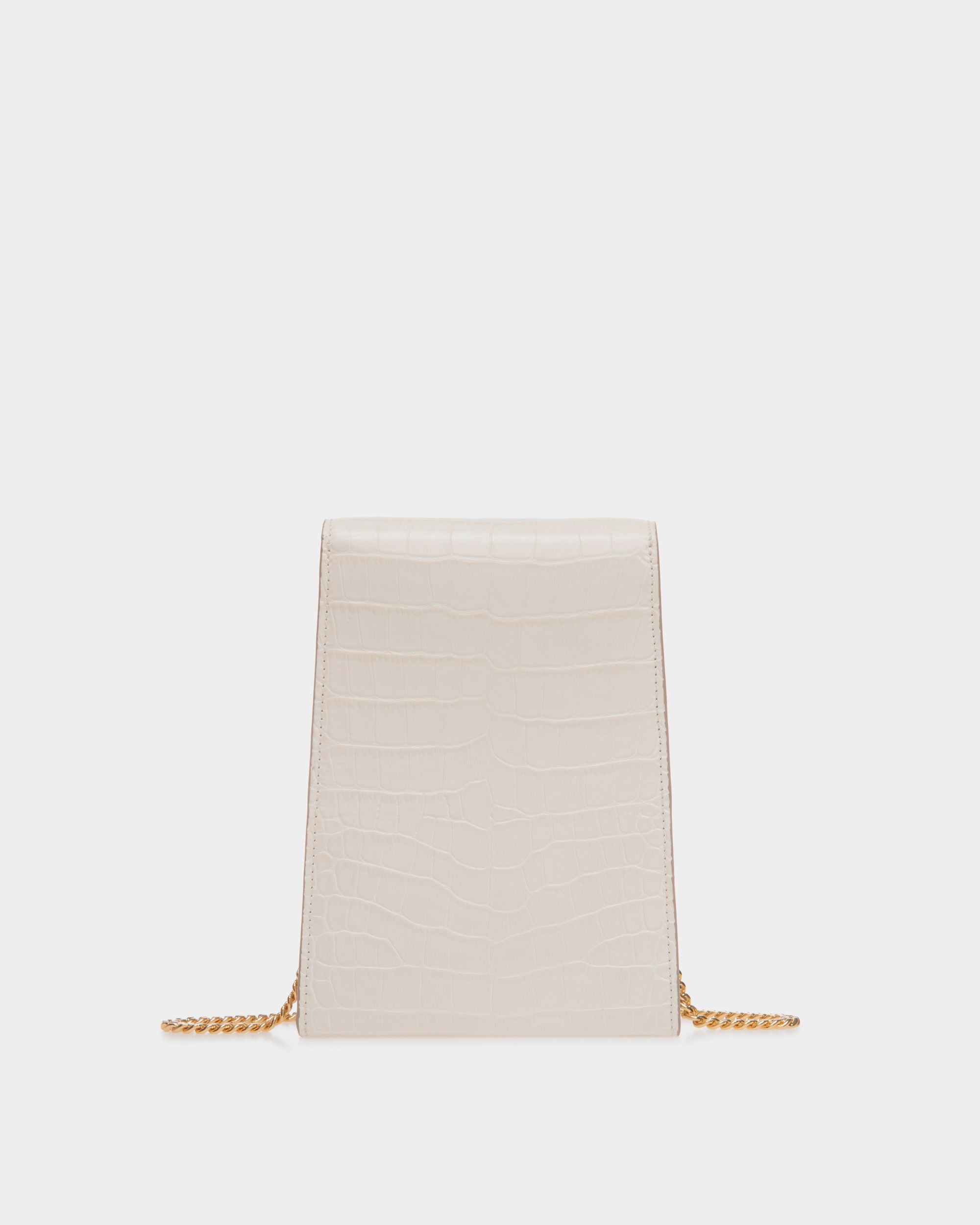 Tilt Phone Bag in White Crocodile Print Leather