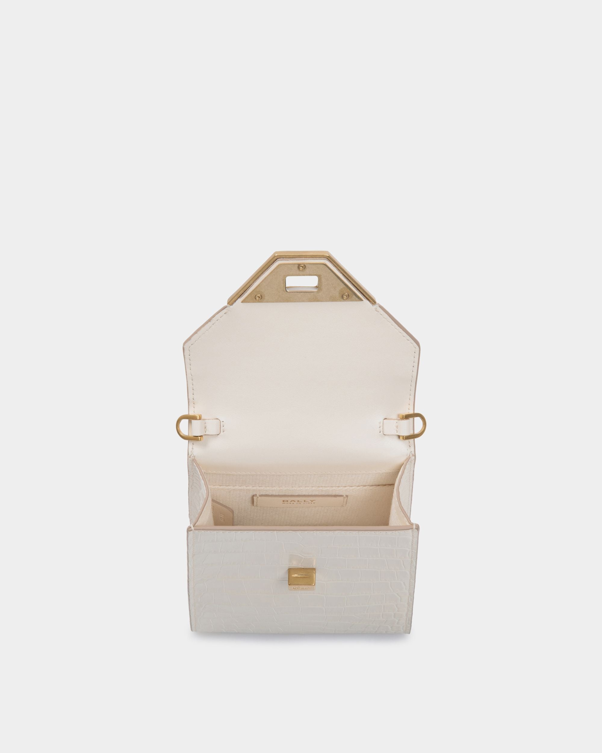 Tilt Phone Bag in White Crocodile Print Leather