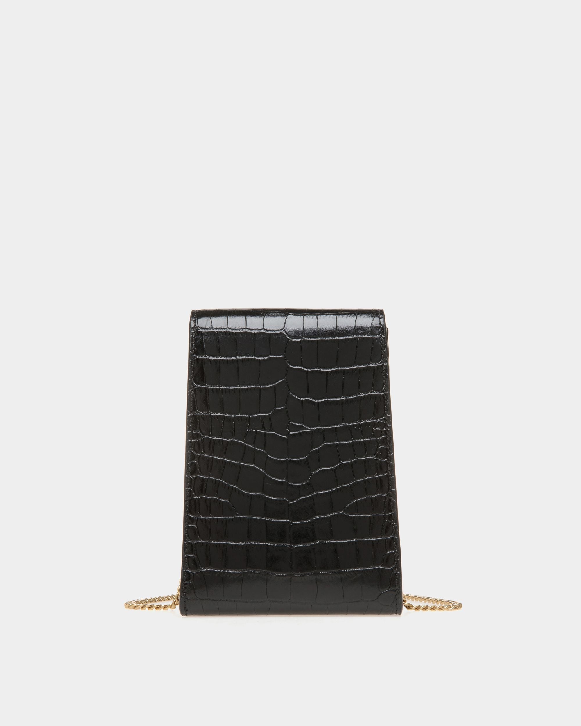 Tilt Phone Bag in Black Crocodile Print Leather