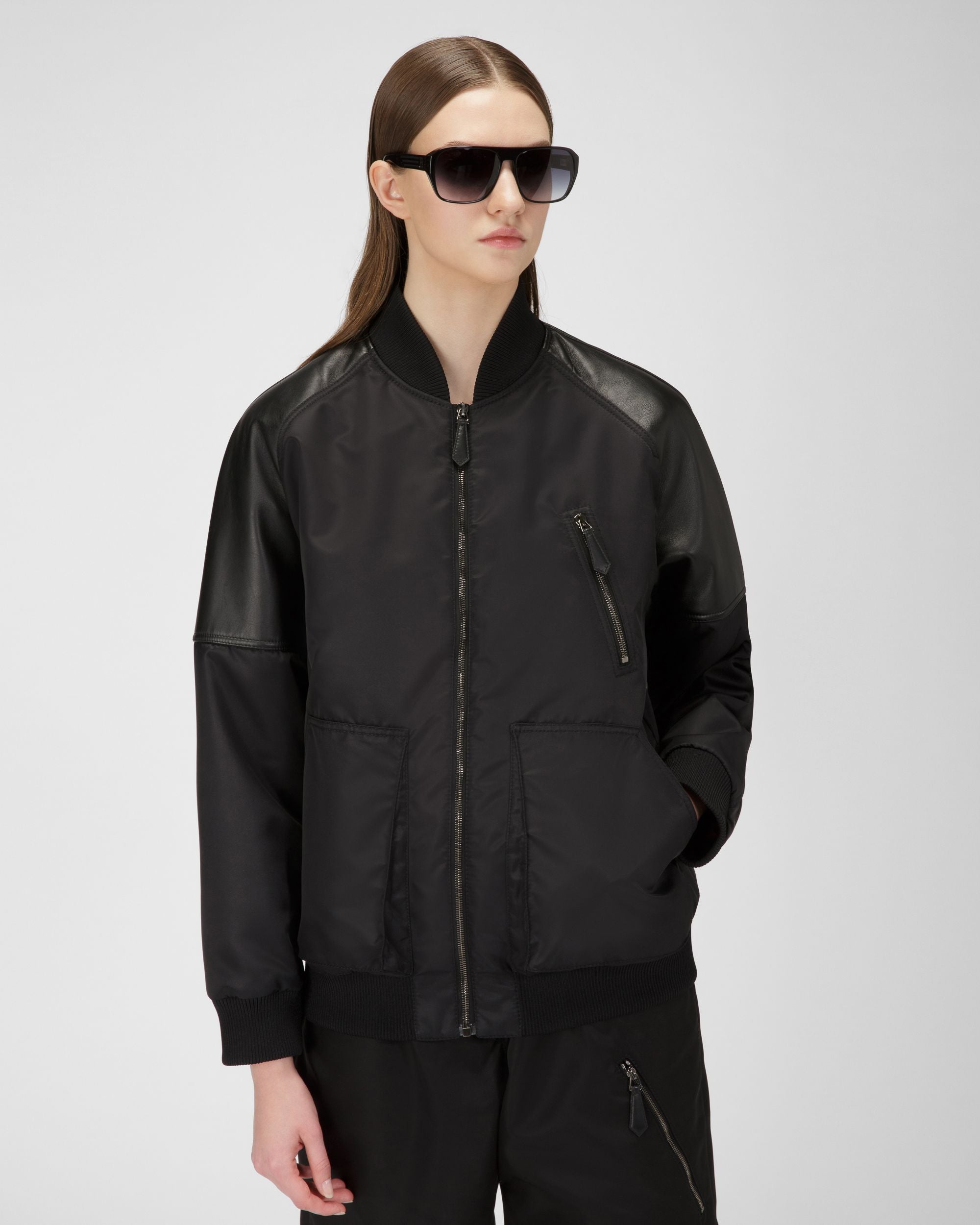 Recycled Nylon Bomber In Black - Women's - Bally - 01