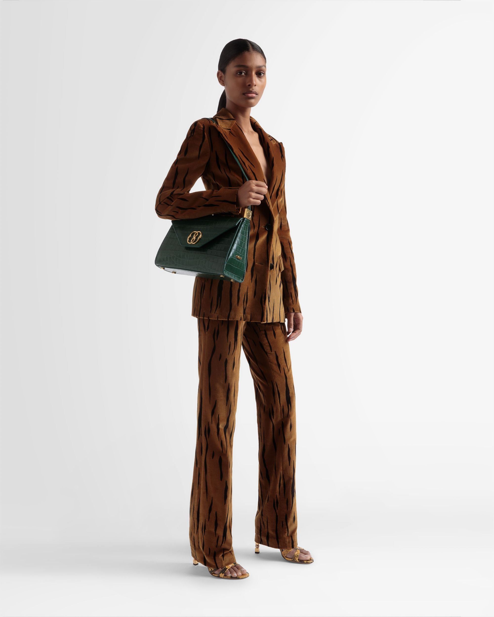 Velvet Printed Blazer In Desert And Black - Women's - Bally - 01
