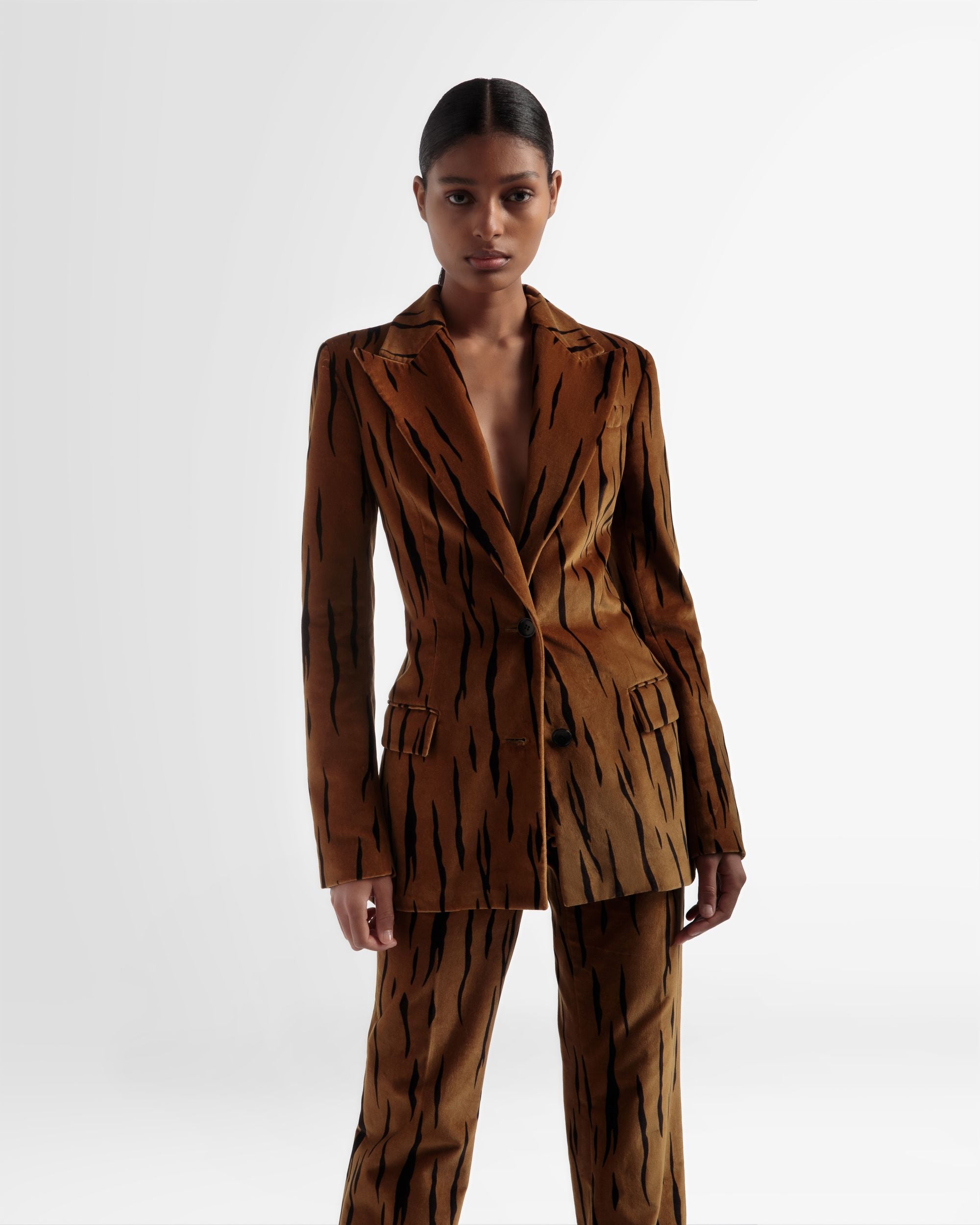 Velvet Printed Blazer In Desert And Black - Women's - Bally - 02