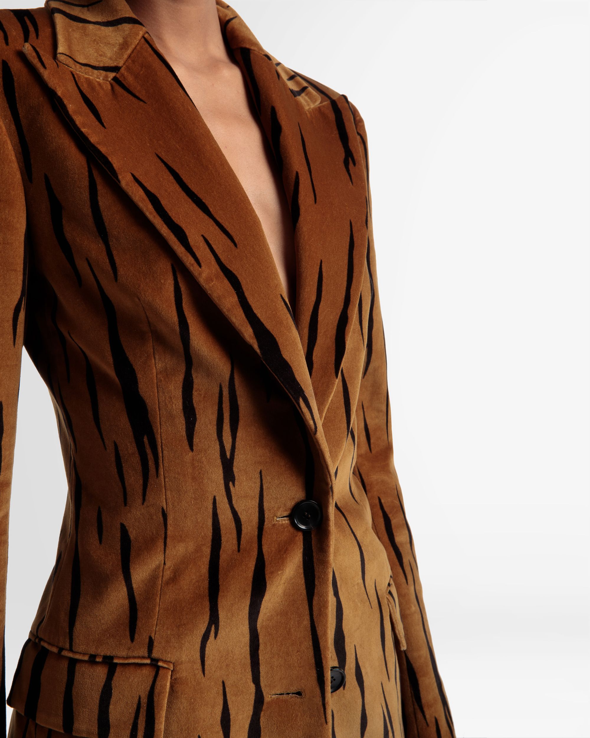 Velvet Printed Blazer In Desert And Black - Women's - Bally - 03