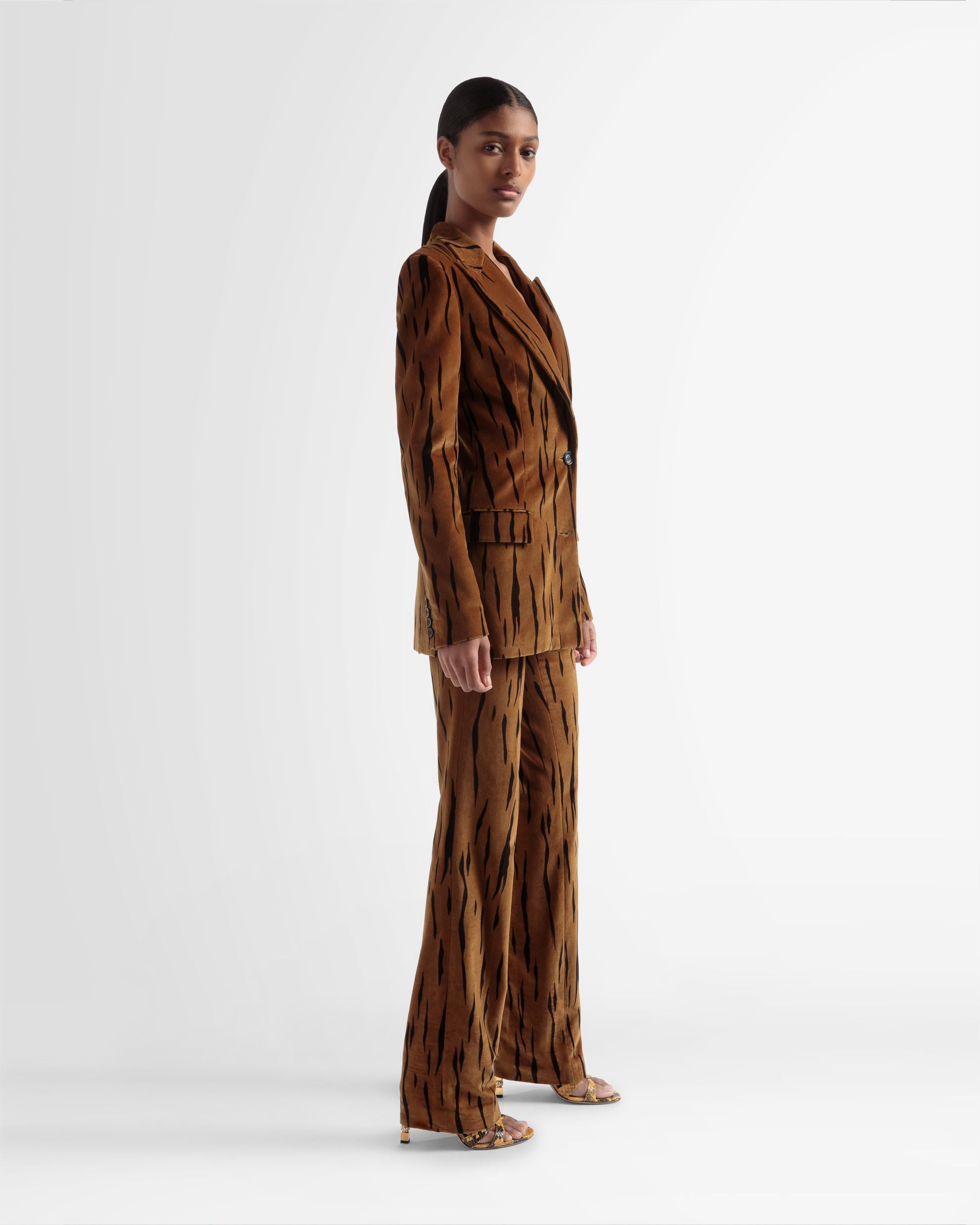 Velvet Printed Blazer In Desert And Black - Women's - Bally - 04