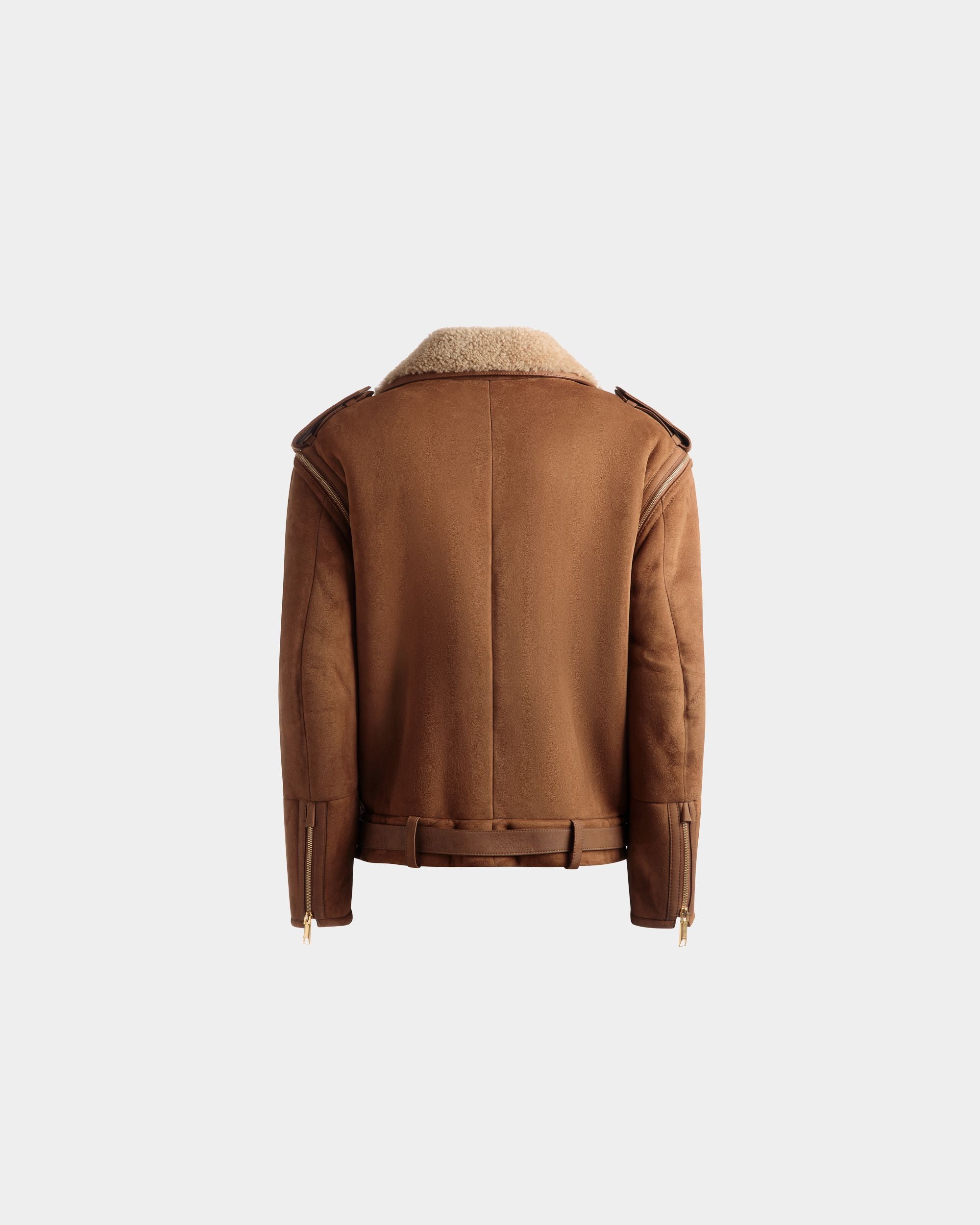 Double-Breasted Shearling Jacket In Brown Suede - Women's - Bally - 07