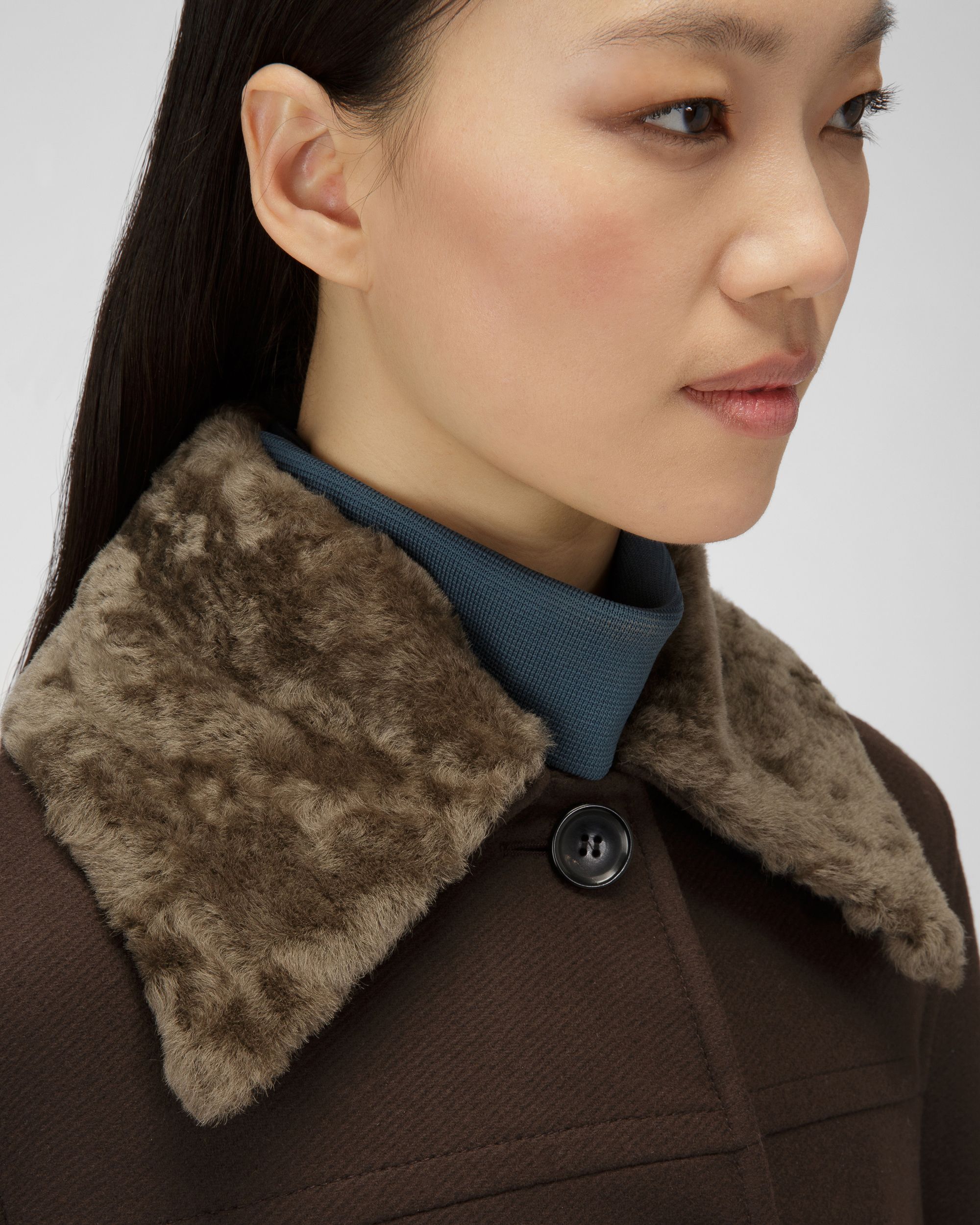 Wool Coat In Ebony Brown - Women's - Bally - 02