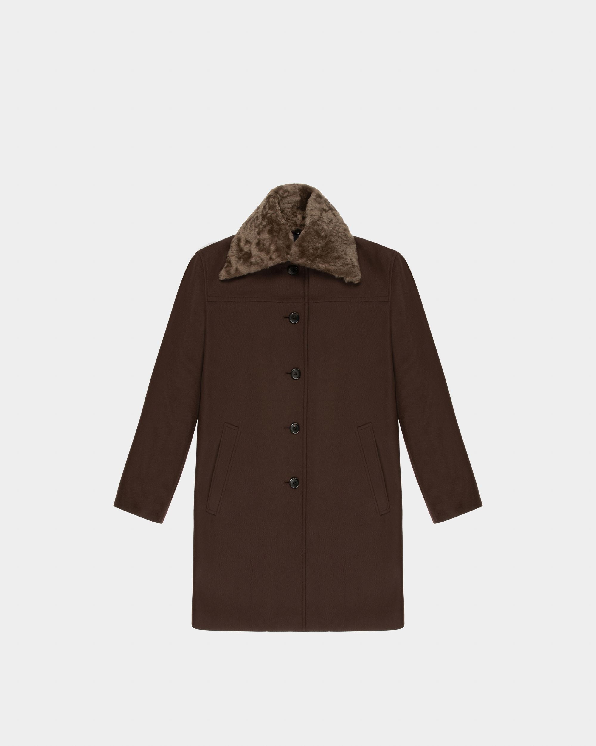 Wool Coat In Ebony Brown - Women's - Bally - 04