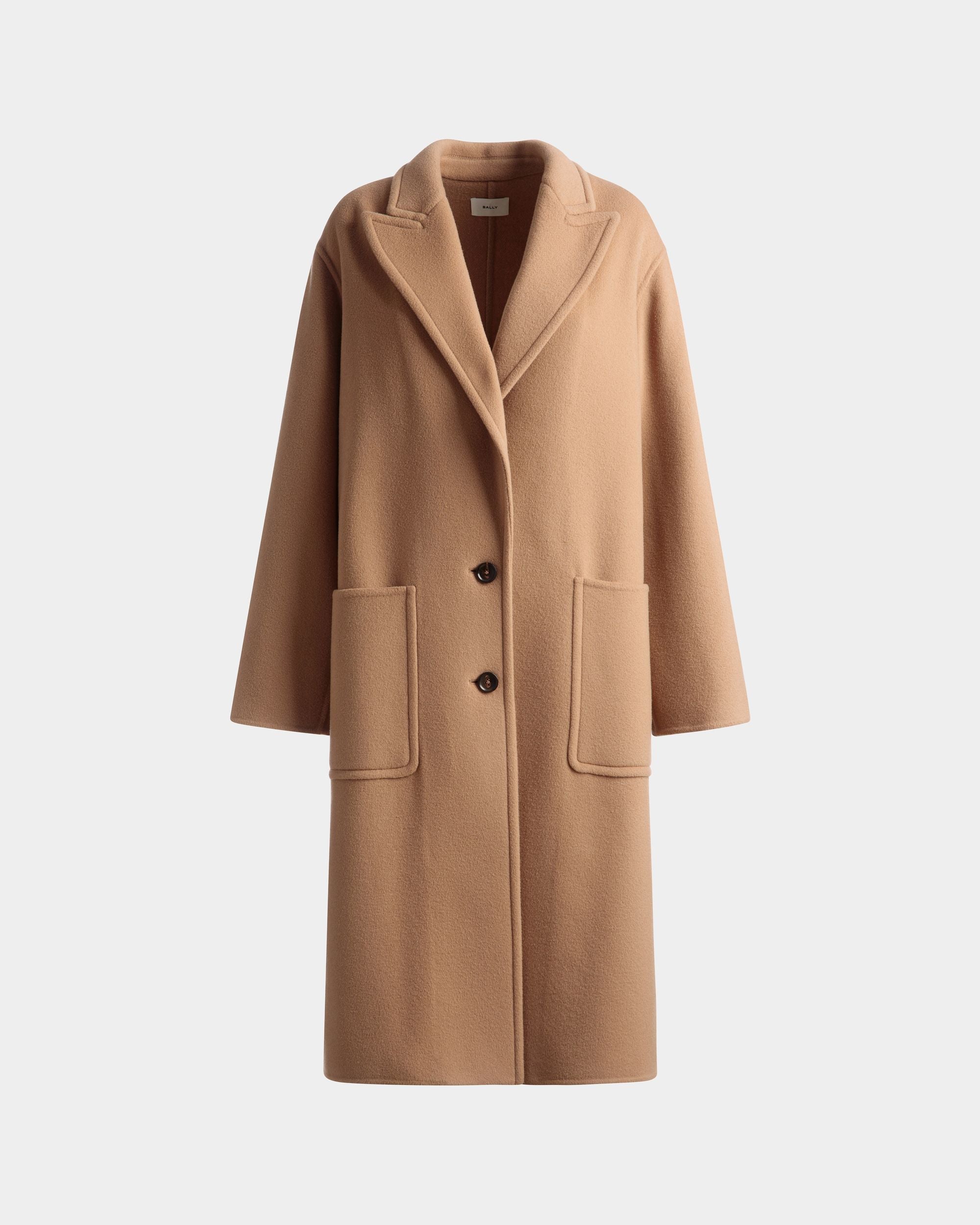 Women s Single Breasted Coat In Camel Cashmere Wool Mix Bally