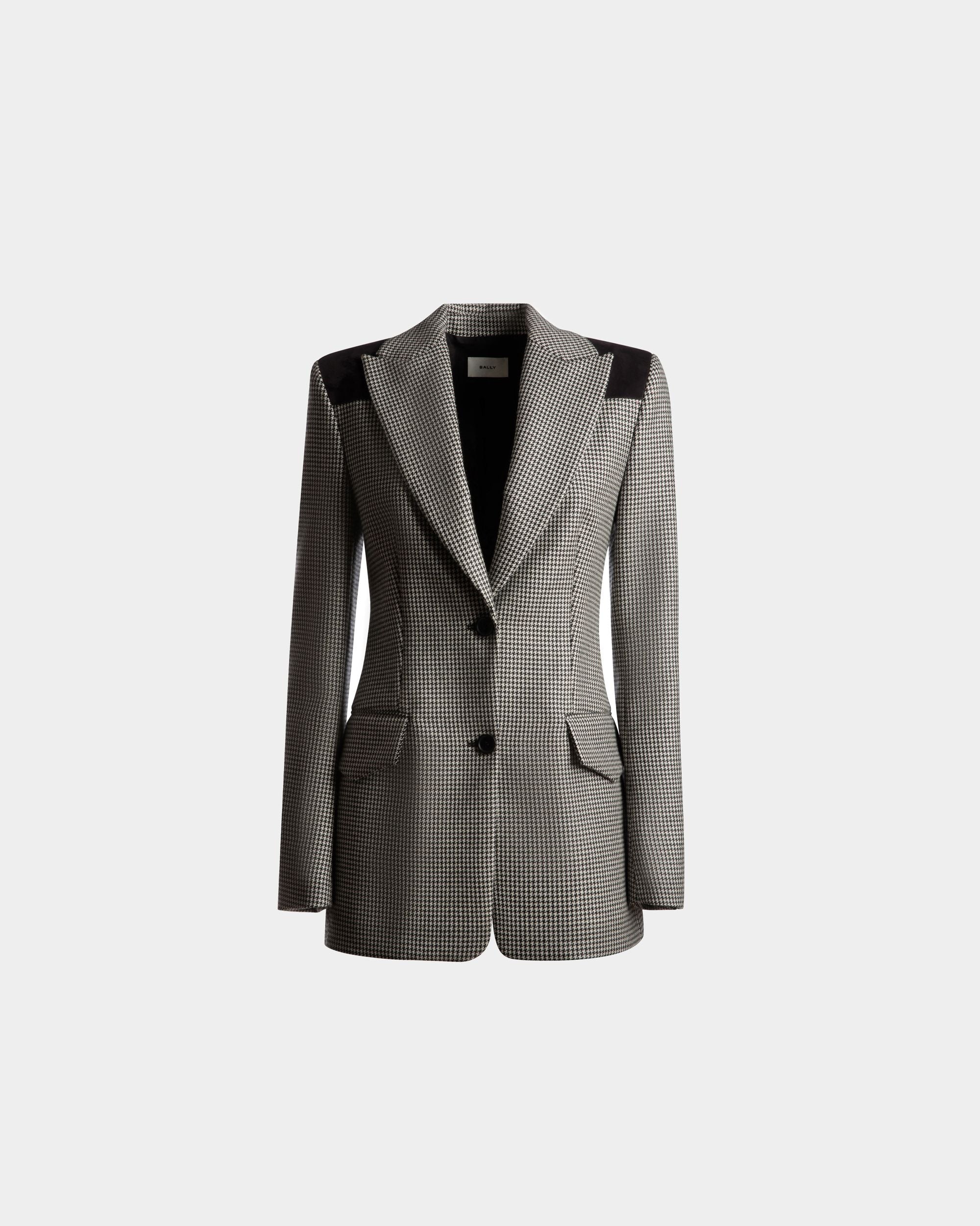 Dogtooth Jacket In Black And White Wool - Women's - Bally - 01