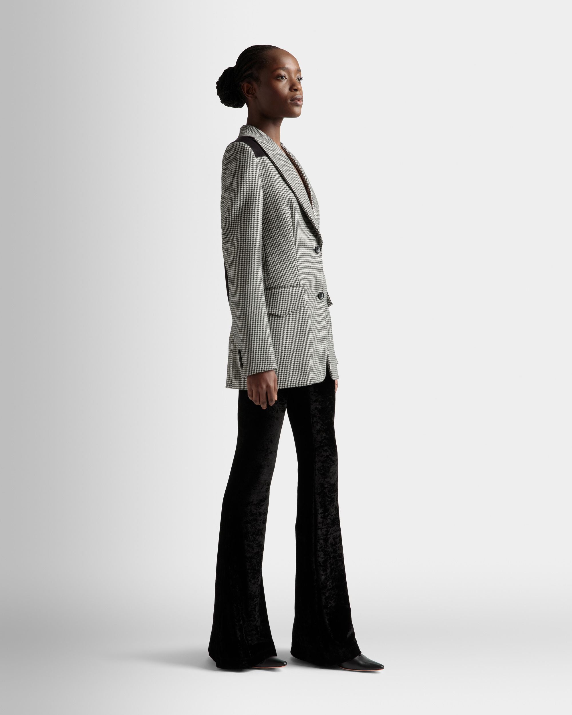 Dogtooth Jacket In Black And White Wool - Women's - Bally - 05