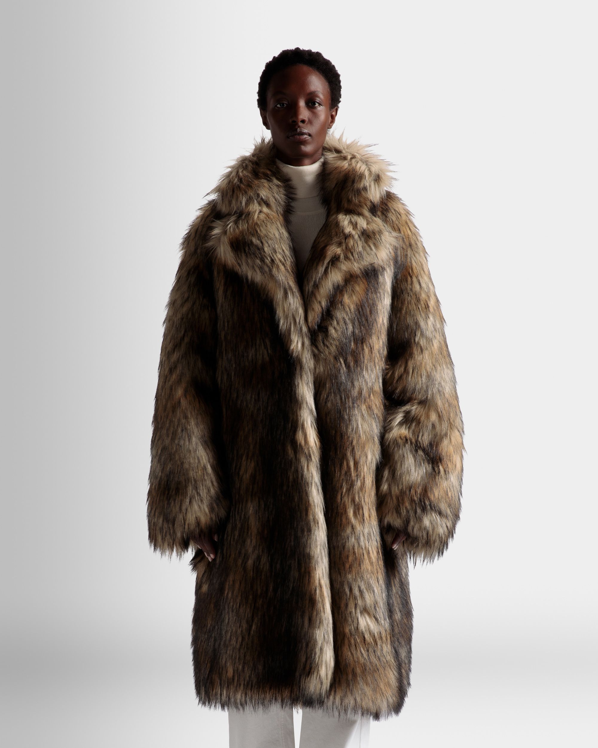 Faux Fur Coat In Multi Brown - Women's - Bally - 03