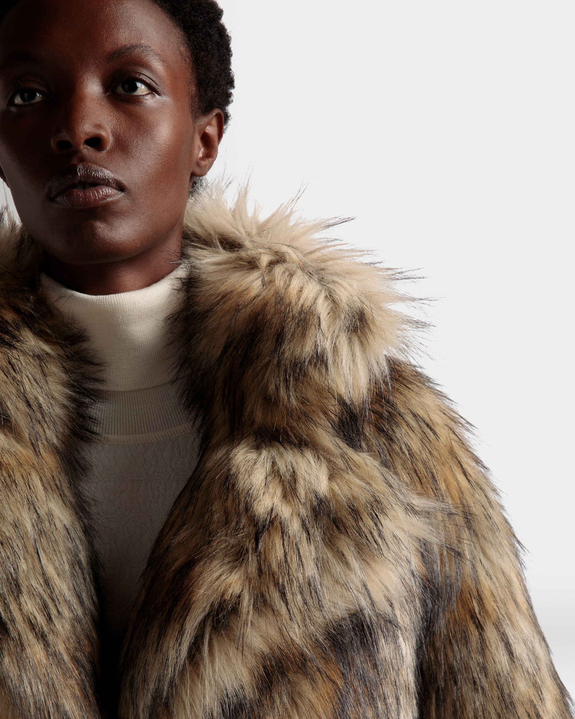 Faux Fur Coat In Multi Brown - Women's - Bally - 04
