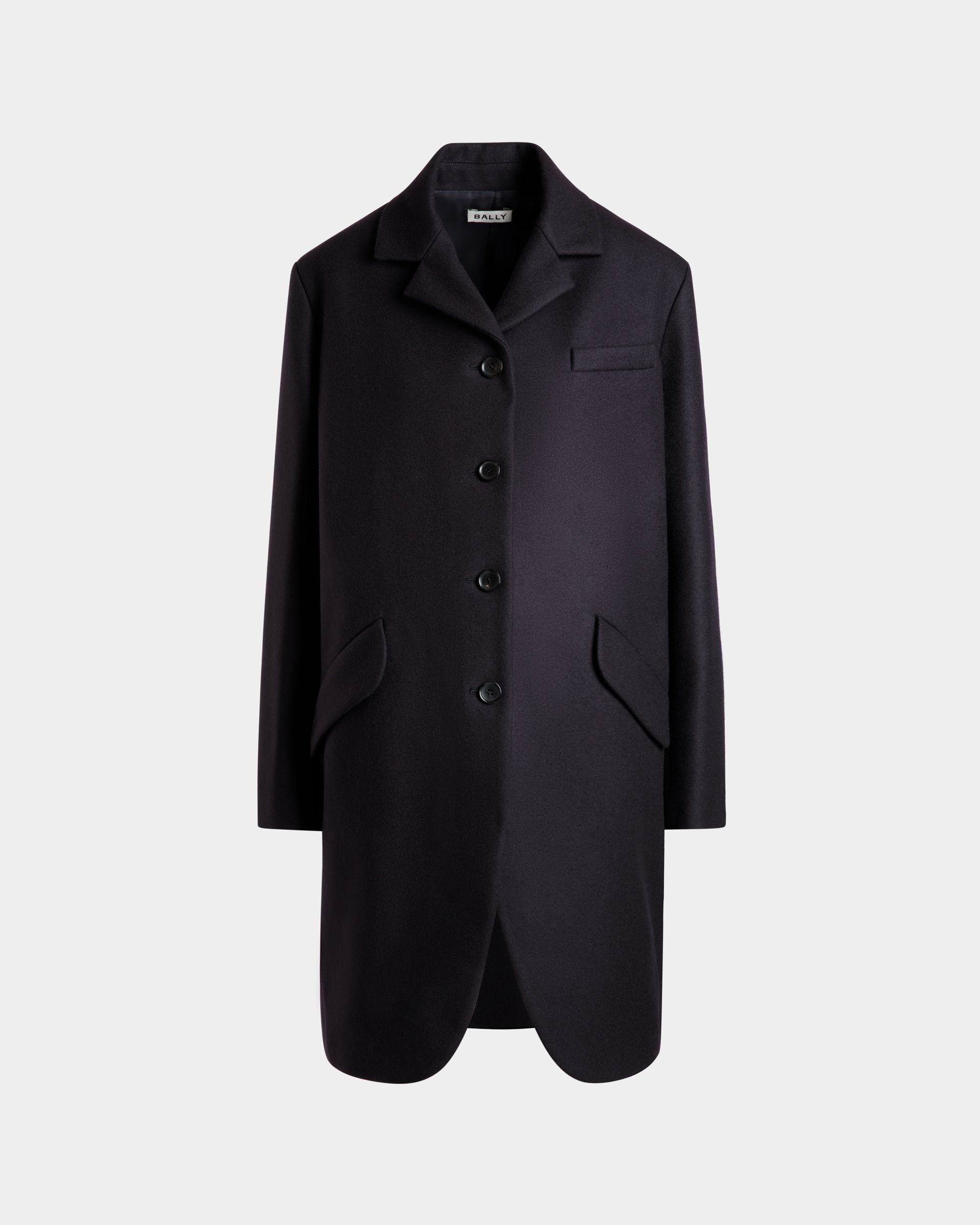 Single-Breasted Midi Coat In a Navy Blue Wool Blend - Women's - Bally - 01