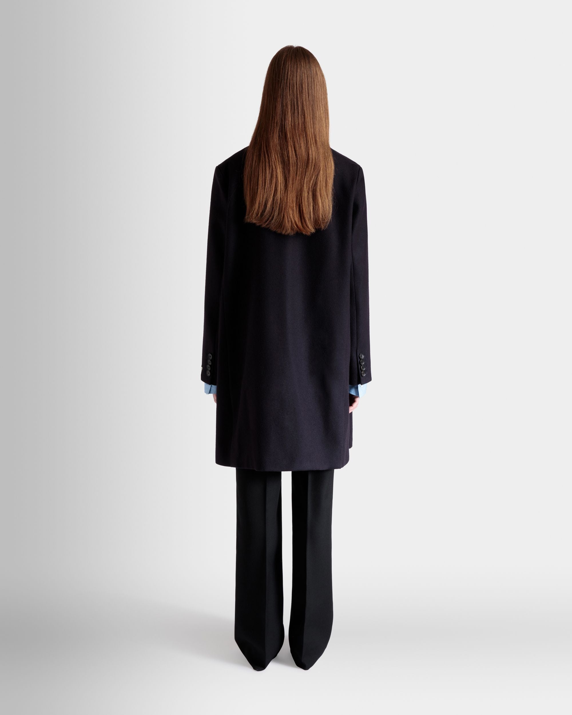 Single-Breasted Midi Coat In a Navy Blue Wool Blend - Women's - Bally - 07