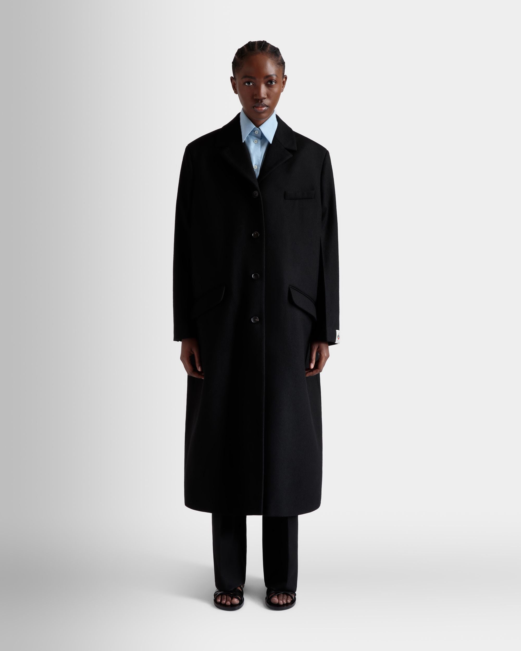 Single-Breasted Coat In Black Wool Blend - Women's - Bally - 02