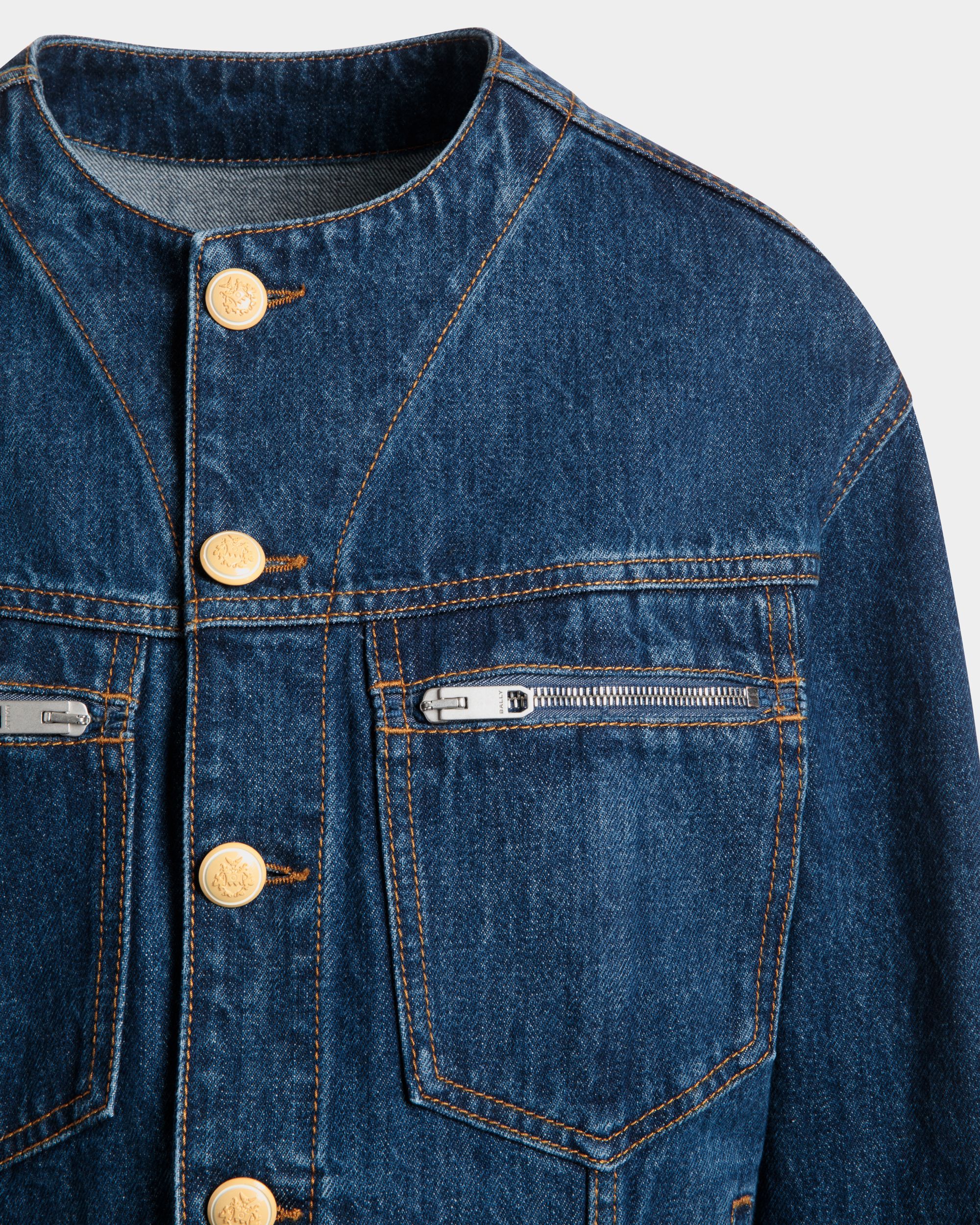 Denim Jacket in Navy Blue Cotton - Women's - Bally - 02