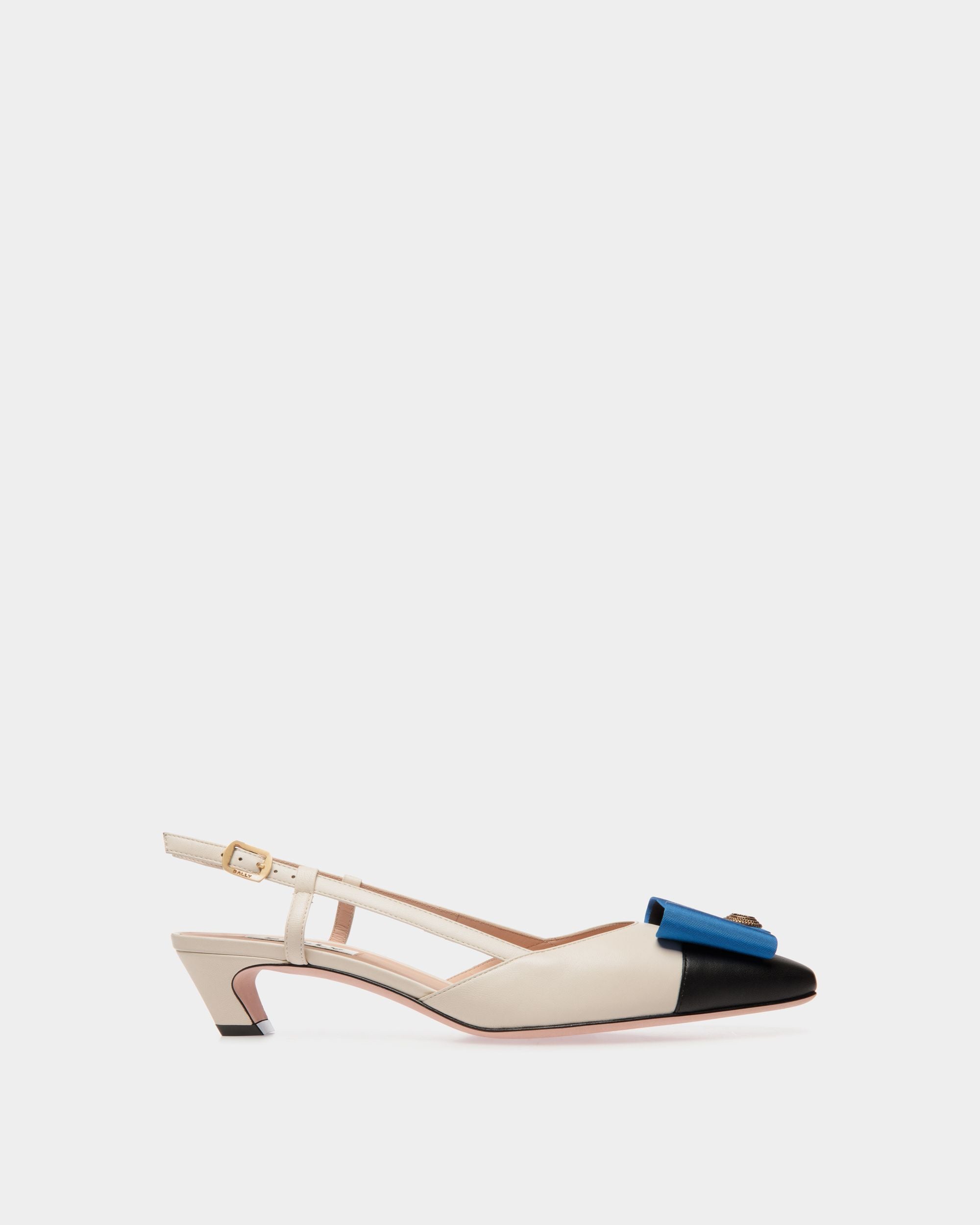 B-Bow Slingback Pump in White and Black Leather - Women's - Bally - 01