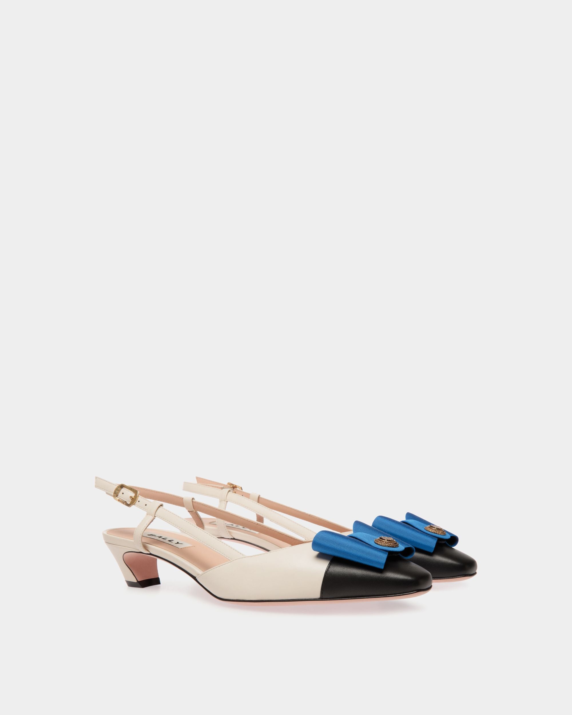B-Bow Slingback Pump in White and Black Leather - Women's - Bally - 03