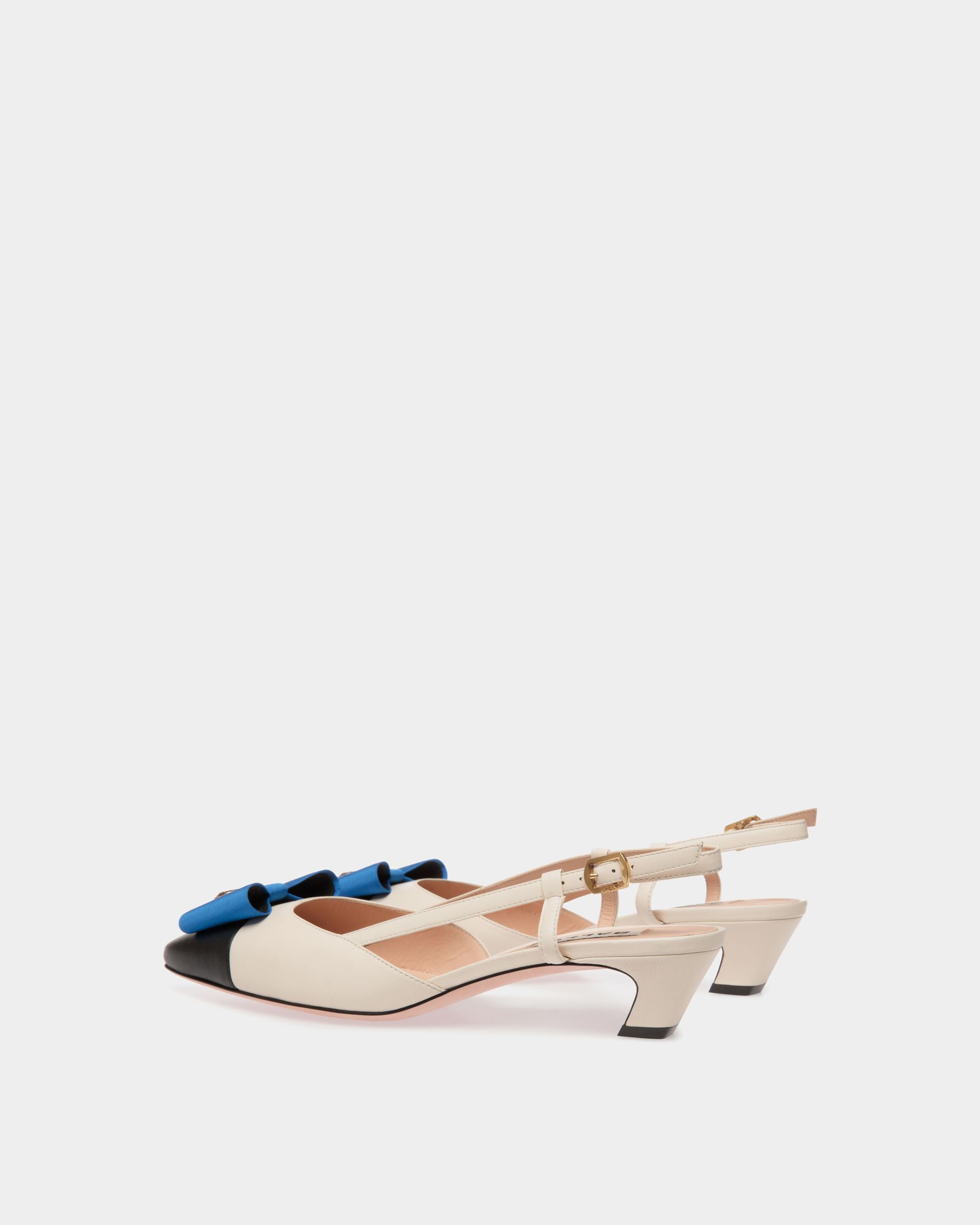 B-Bow Slingback Pump in White and Black Leather - Women's - Bally - 04