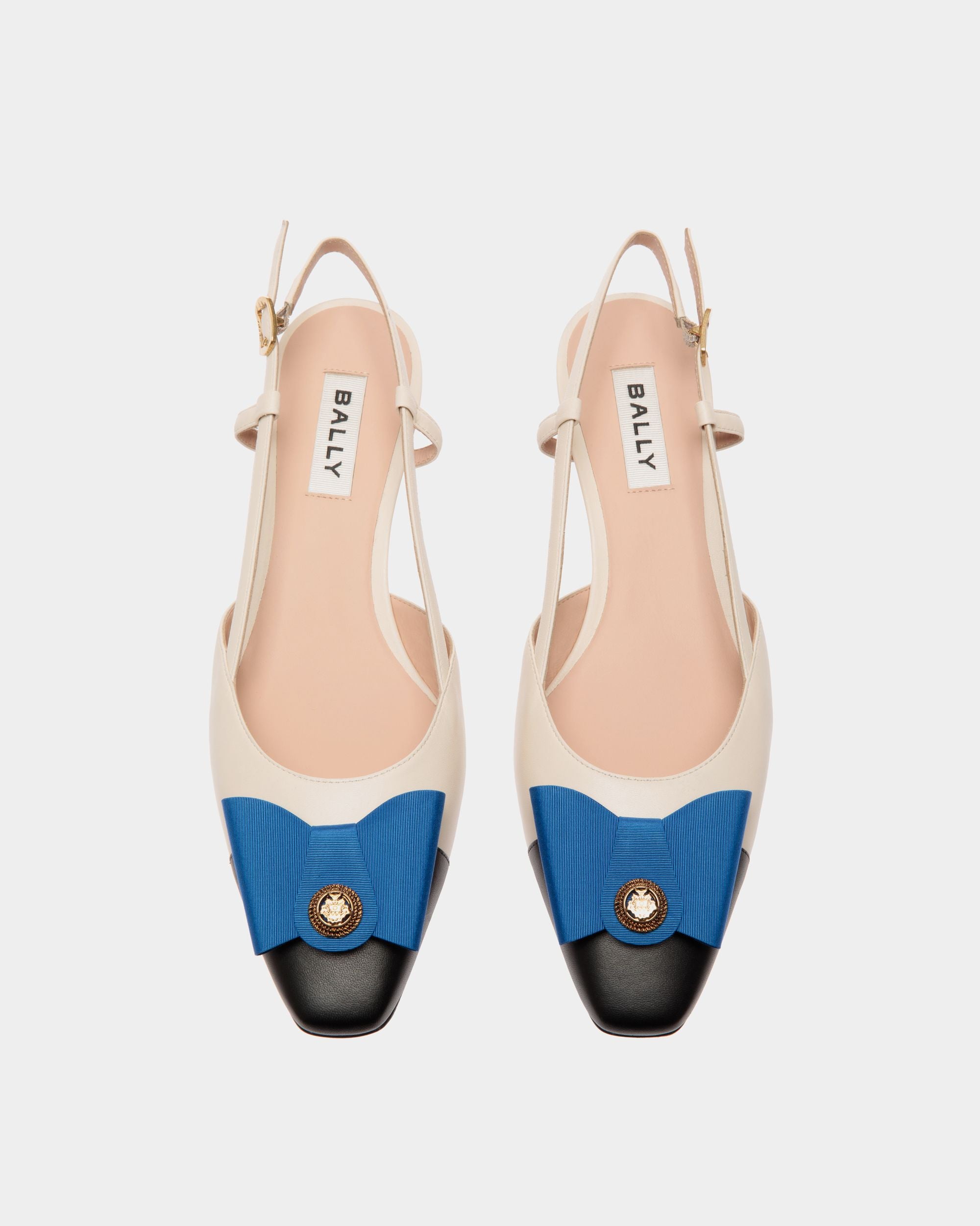 B-Bow Slingback Pump in White and Black Leather - Women's - Bally - 05