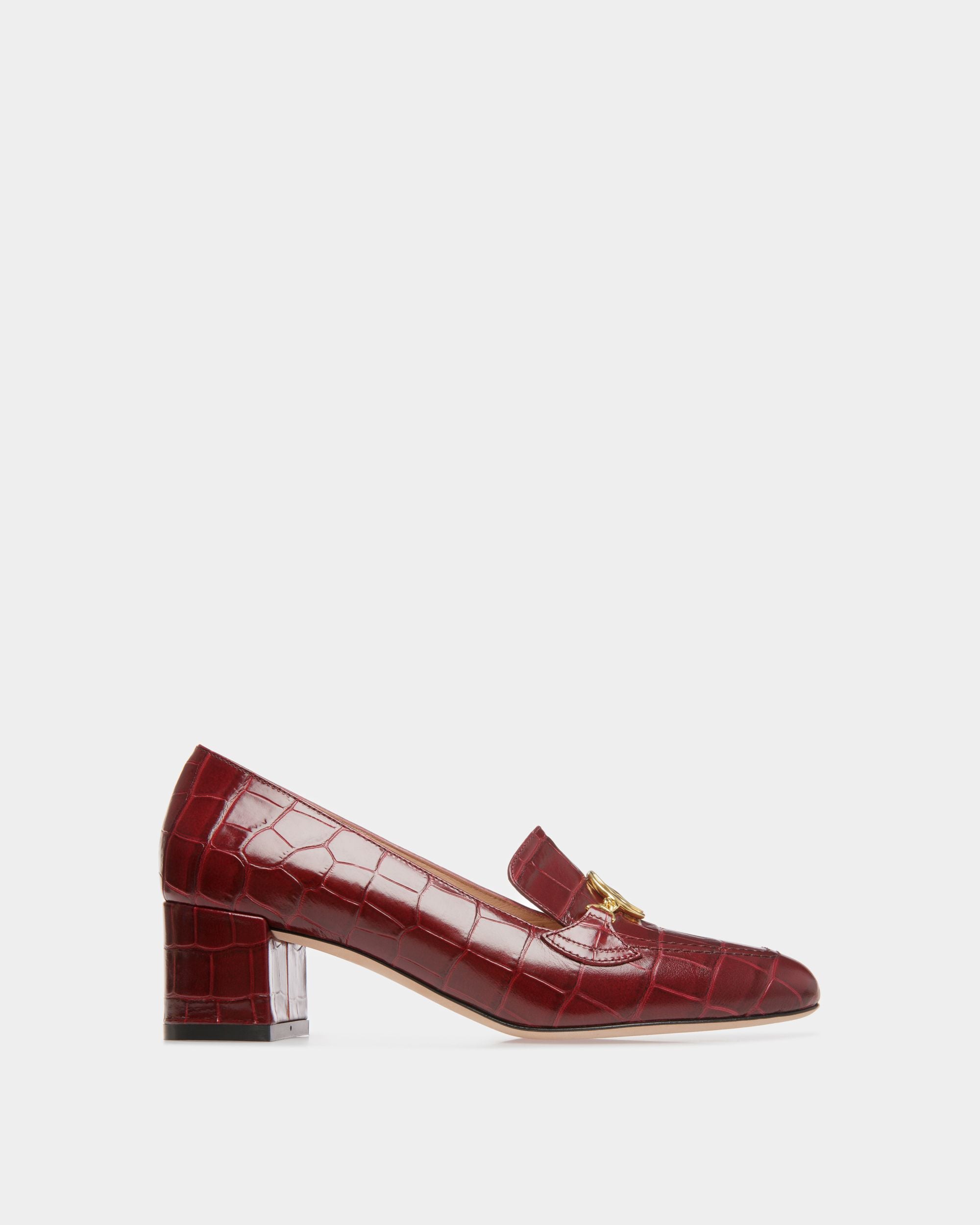 Emblem Pumps in Dark Red Crocodile Print Leather - Women's - Bally - 01
