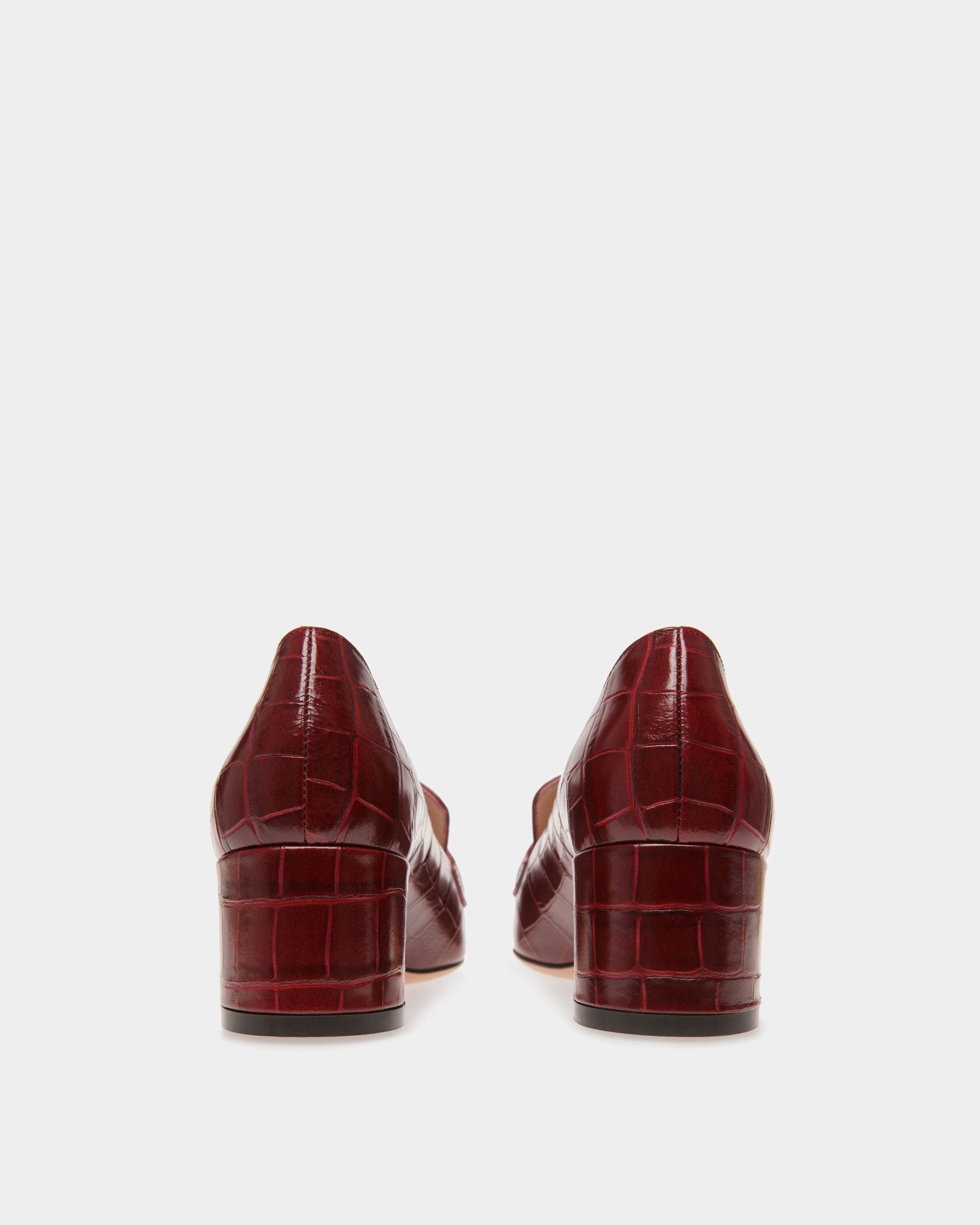 Emblem Pumps in Dark Red Crocodile Print Leather - Women's - Bally - 03
