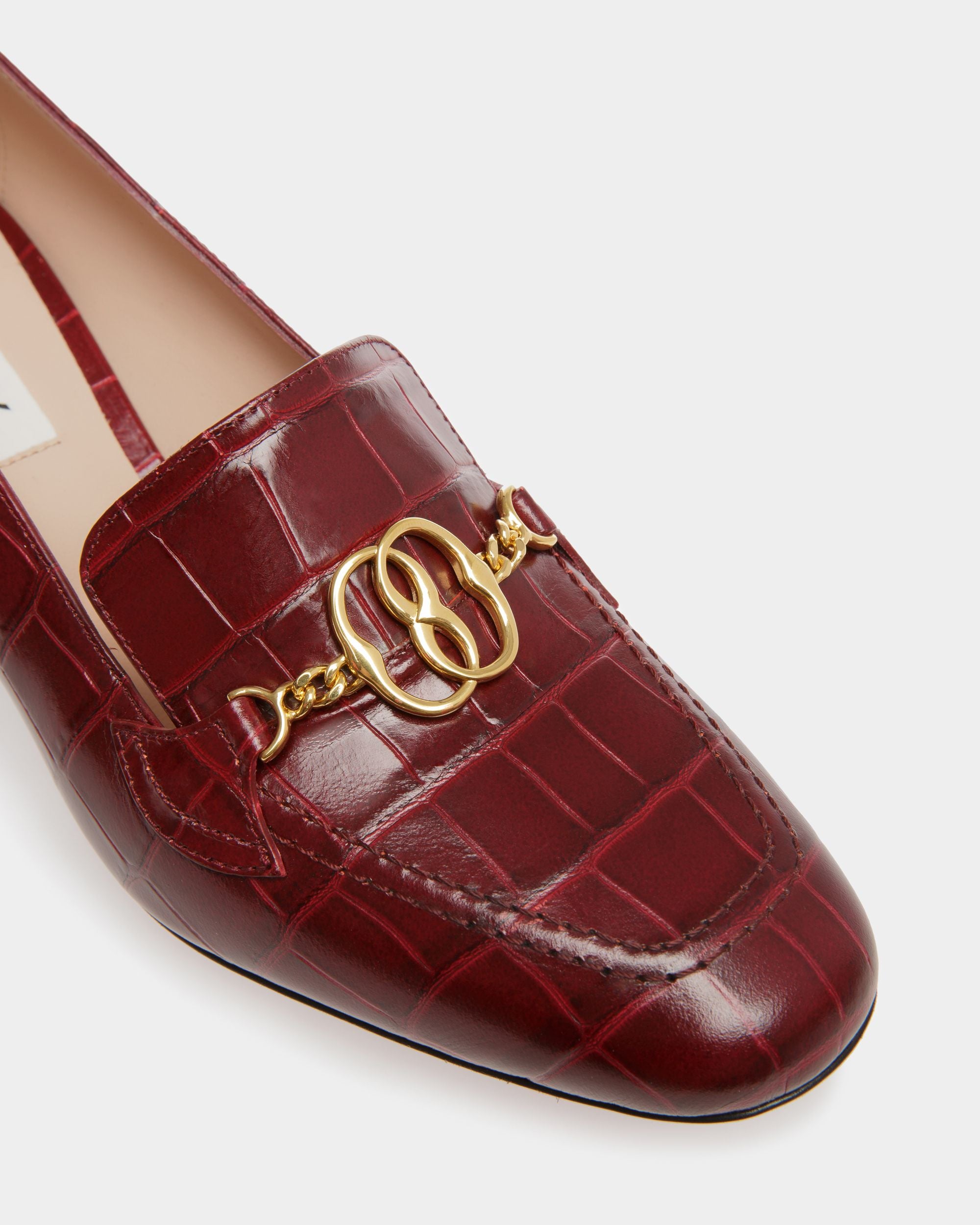 Emblem Pumps in Dark Red Crocodile Print Leather - Women's - Bally - 04