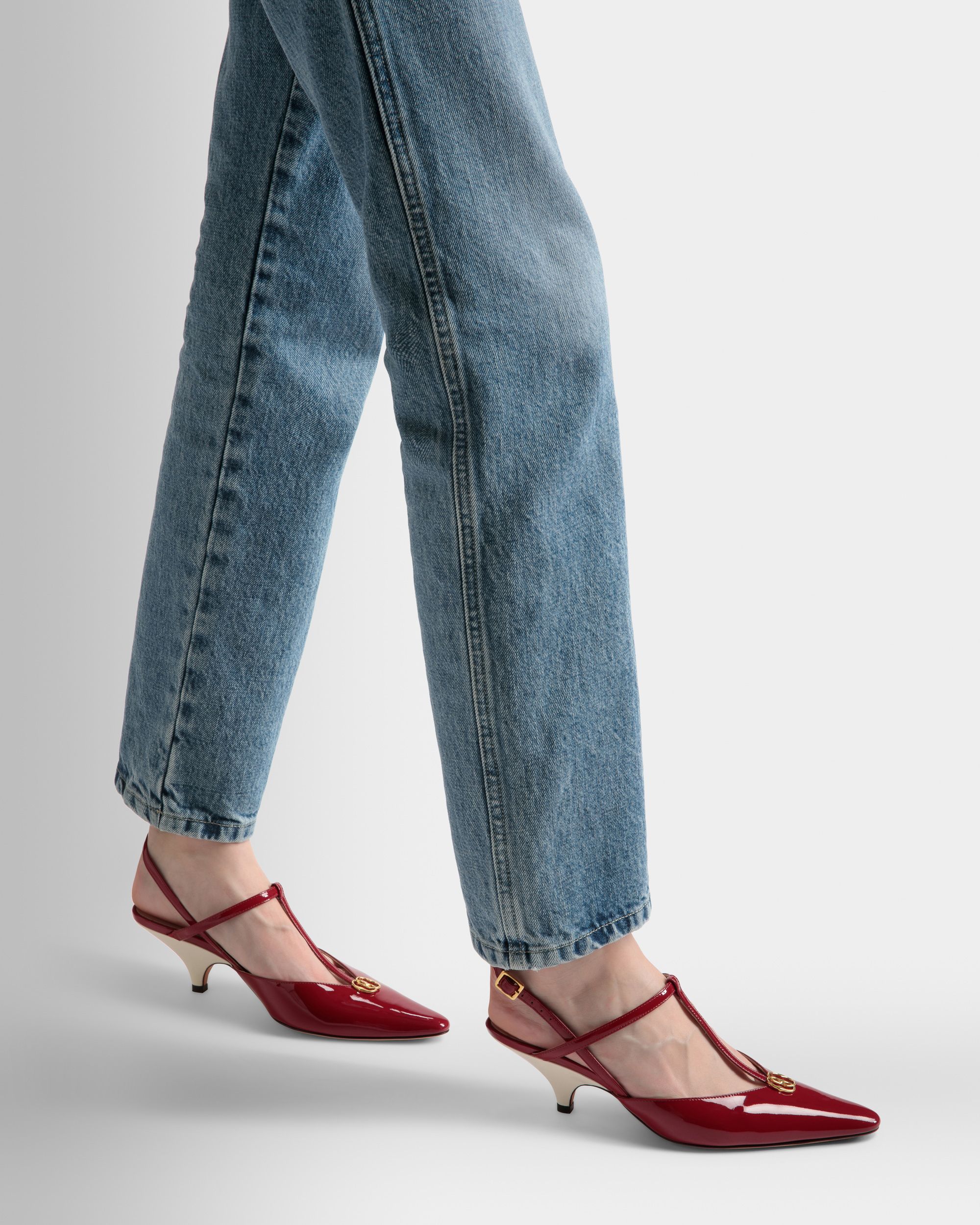 Katy Sling Pump In Ruby Red And Bone Leather - Women's - Bally - 02