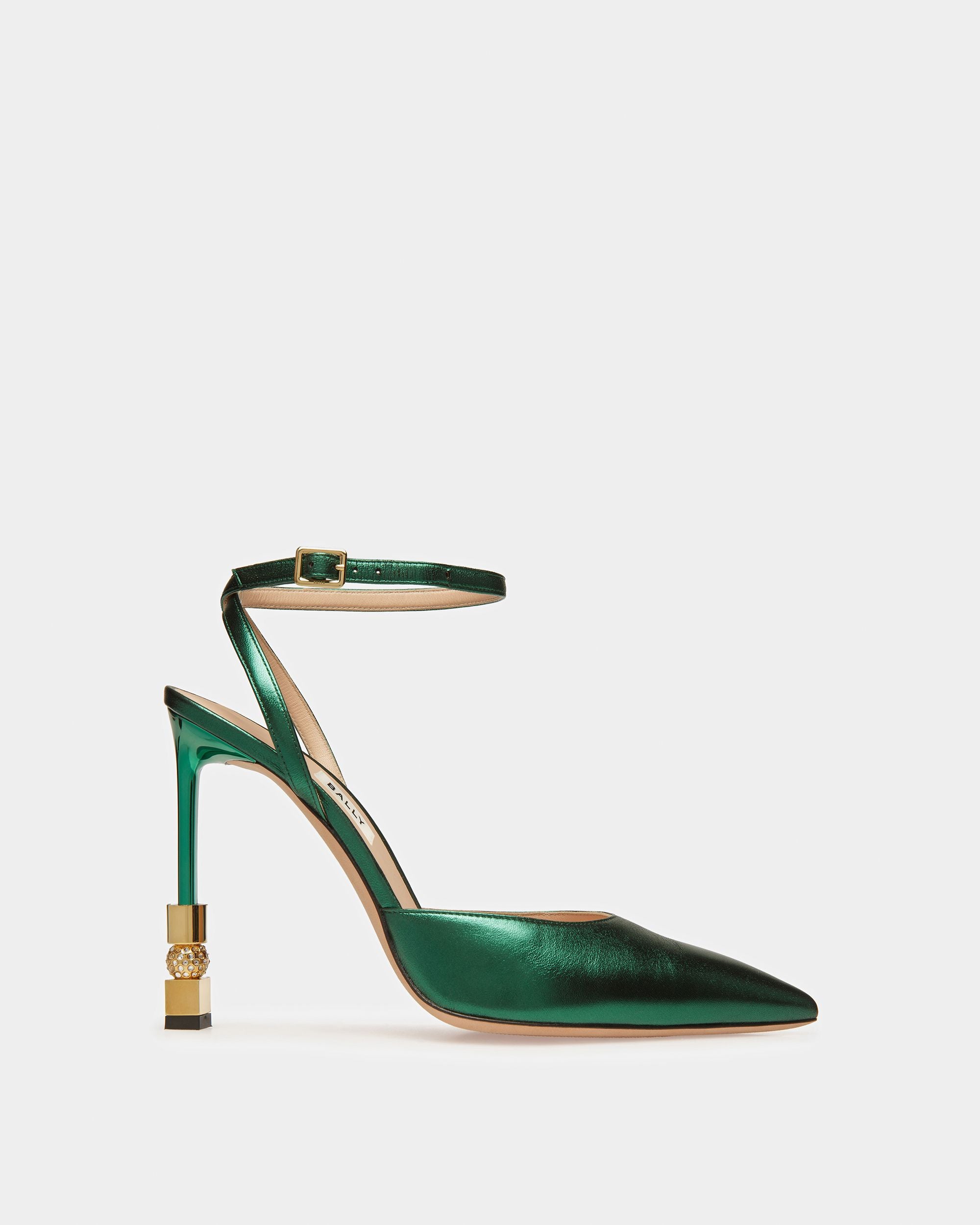 Block Ankle Strap Pump In Metallic Leather - Women's - Bally - 01