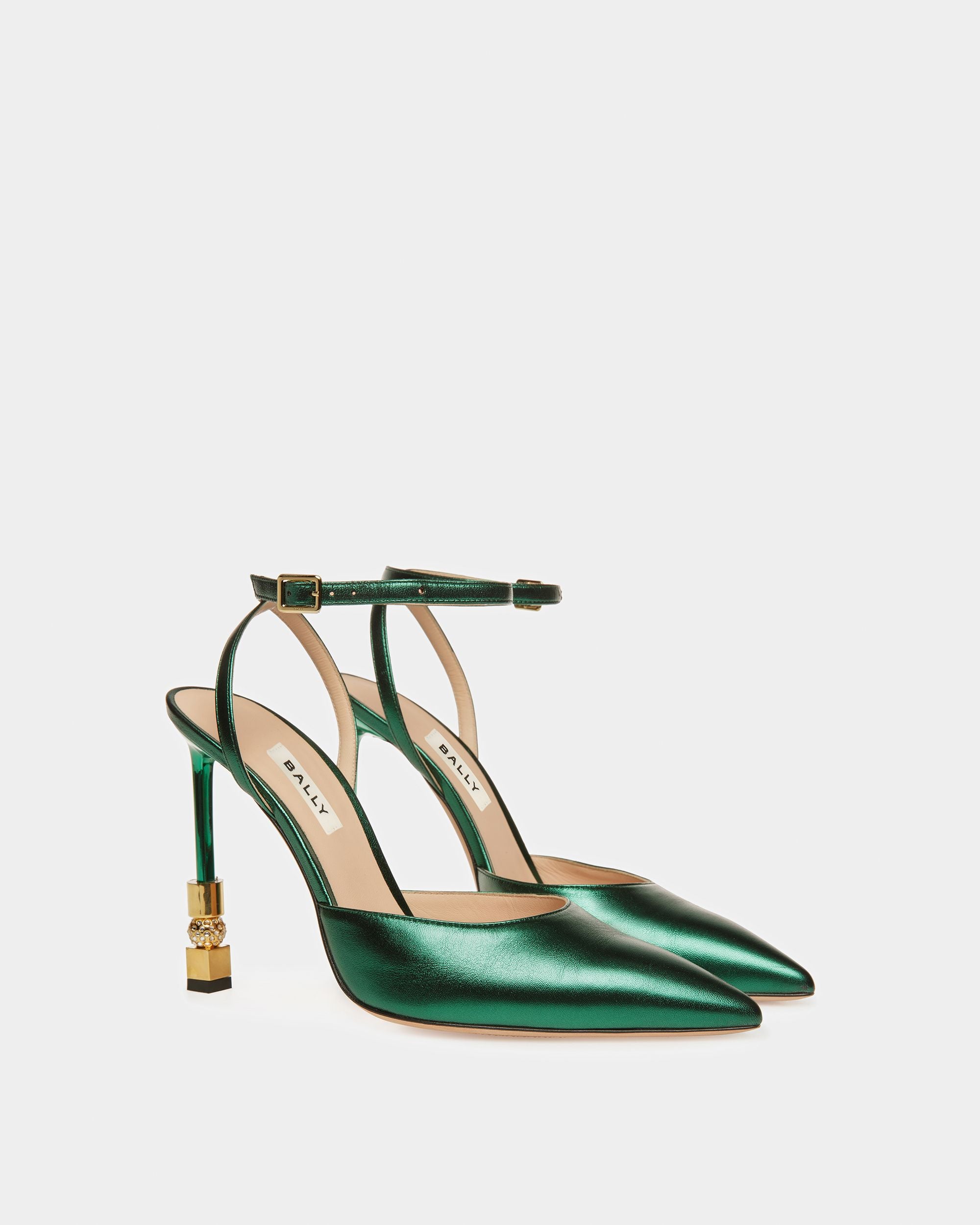 Block Ankle Strap Pump In Metallic Leather - Women's - Bally - 08