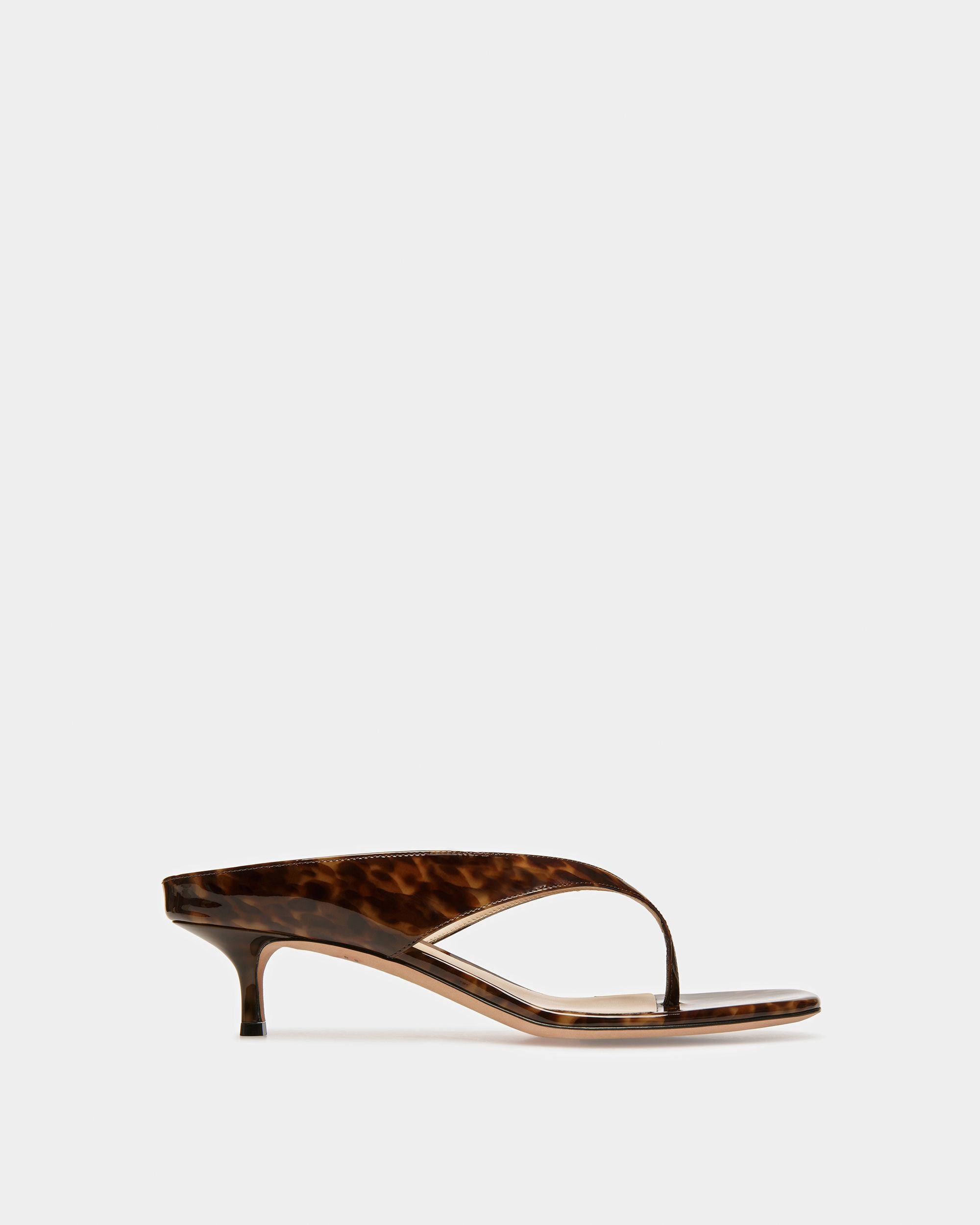 Nyna Leather Sandals In Patent Brown Tortoiseshell - Women's - Bally - 01